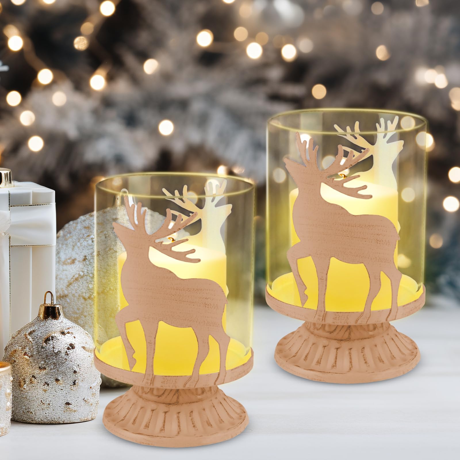 2PCS Hirsch Kerzenhalter Weihnachten, Metall Rentier Kerzenständer, Moderner Hirsch Deko, für Esstisch, Fensterumrandung, Kaminsimsdeko