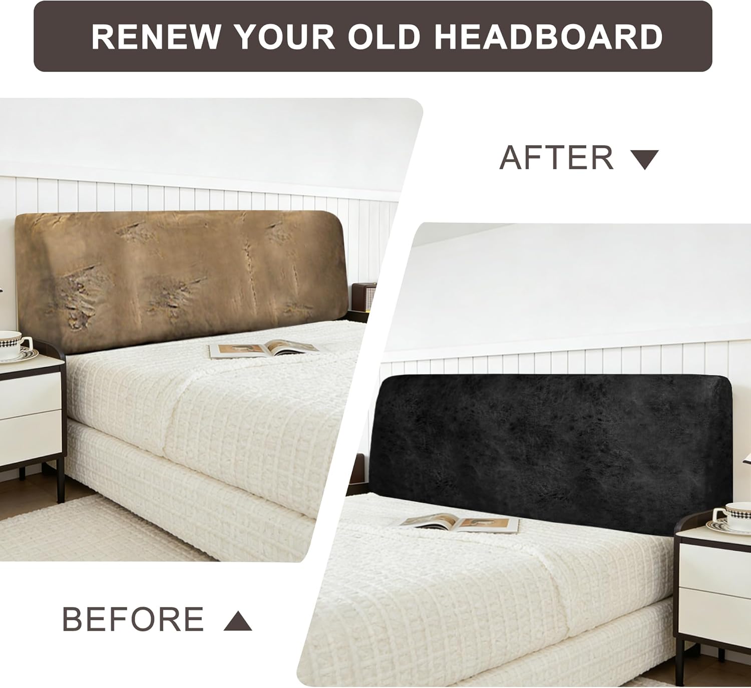 Stretch Bed Headboard Cover, Small Square Jacquard Bed Headboard Slipcover Soft Dustproof Protector Cover for Bedroom Decor(Black, King:78.7")