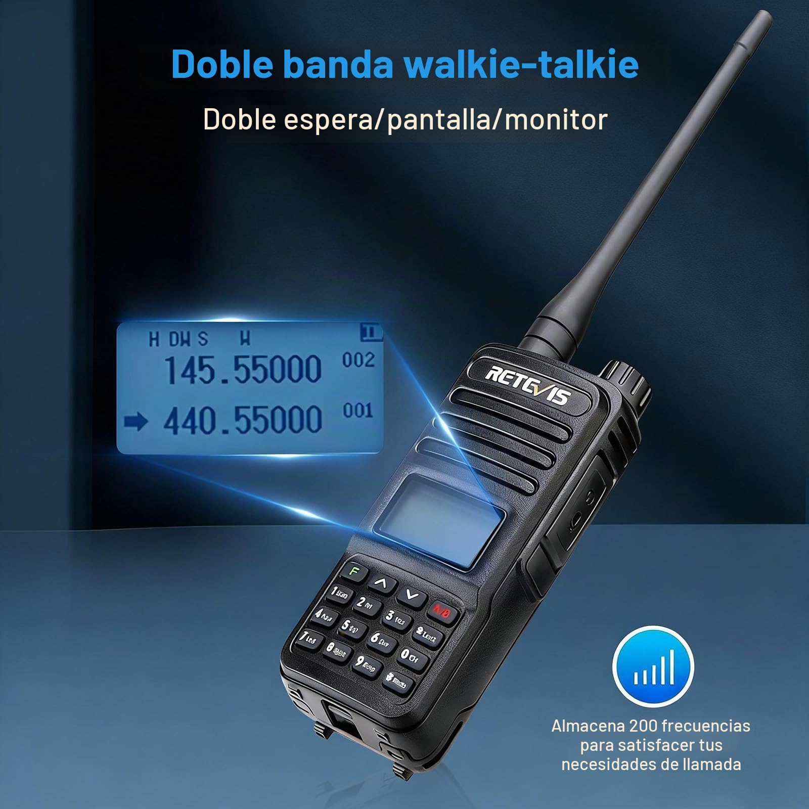 Retevis RT85 Emisora Doble Banda, Walkie Talkie Profesional (2 Piezas) | 1750Hz, 200 Canales DTMF FM Radio, Llamada de Emergencia, Largo Alcance Emisora 1400mAh para Caza, Senderismo
