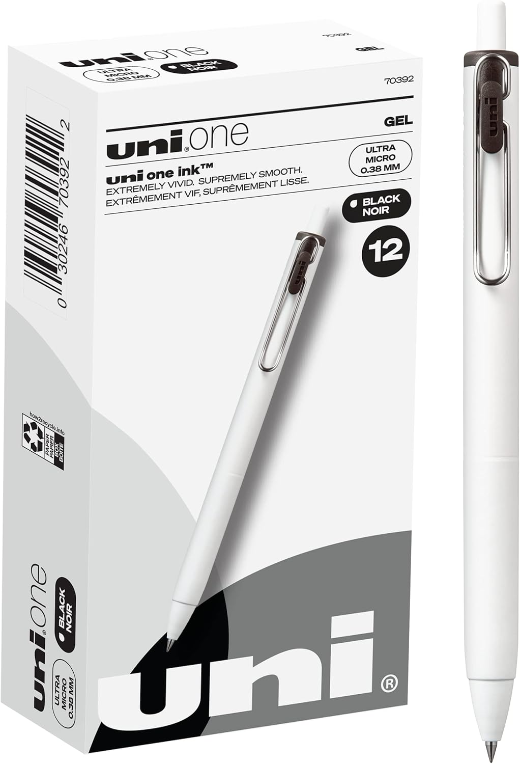 Uniball Gel Pen 12 Pack, 0.38mm Ultra Micro Black Ink, Smooth Writing