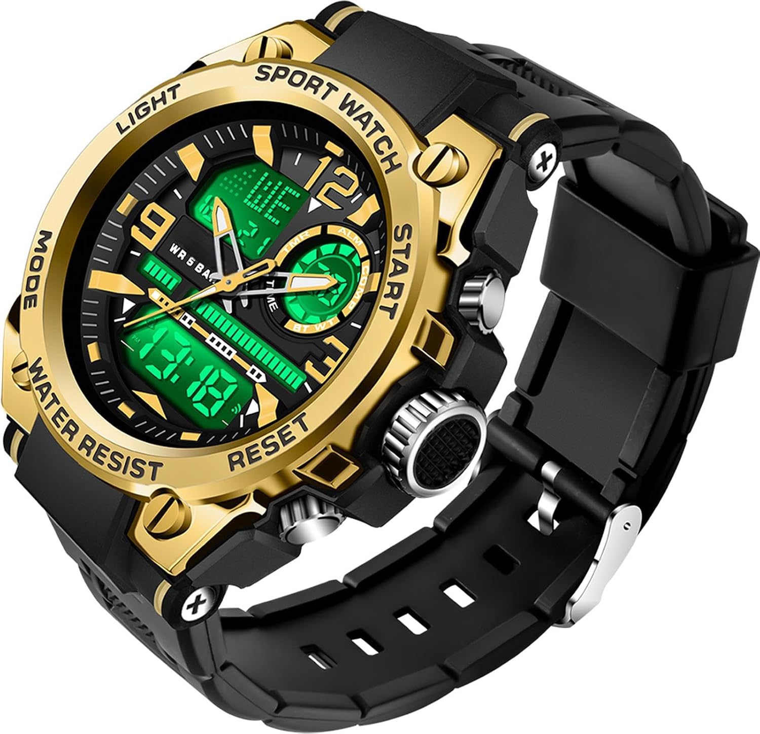 Men's Digital Sports Watch, Tactical Watch for Men Military with Waterproof LED Backlight Alarm Stopwatch Large Dual Dial Time