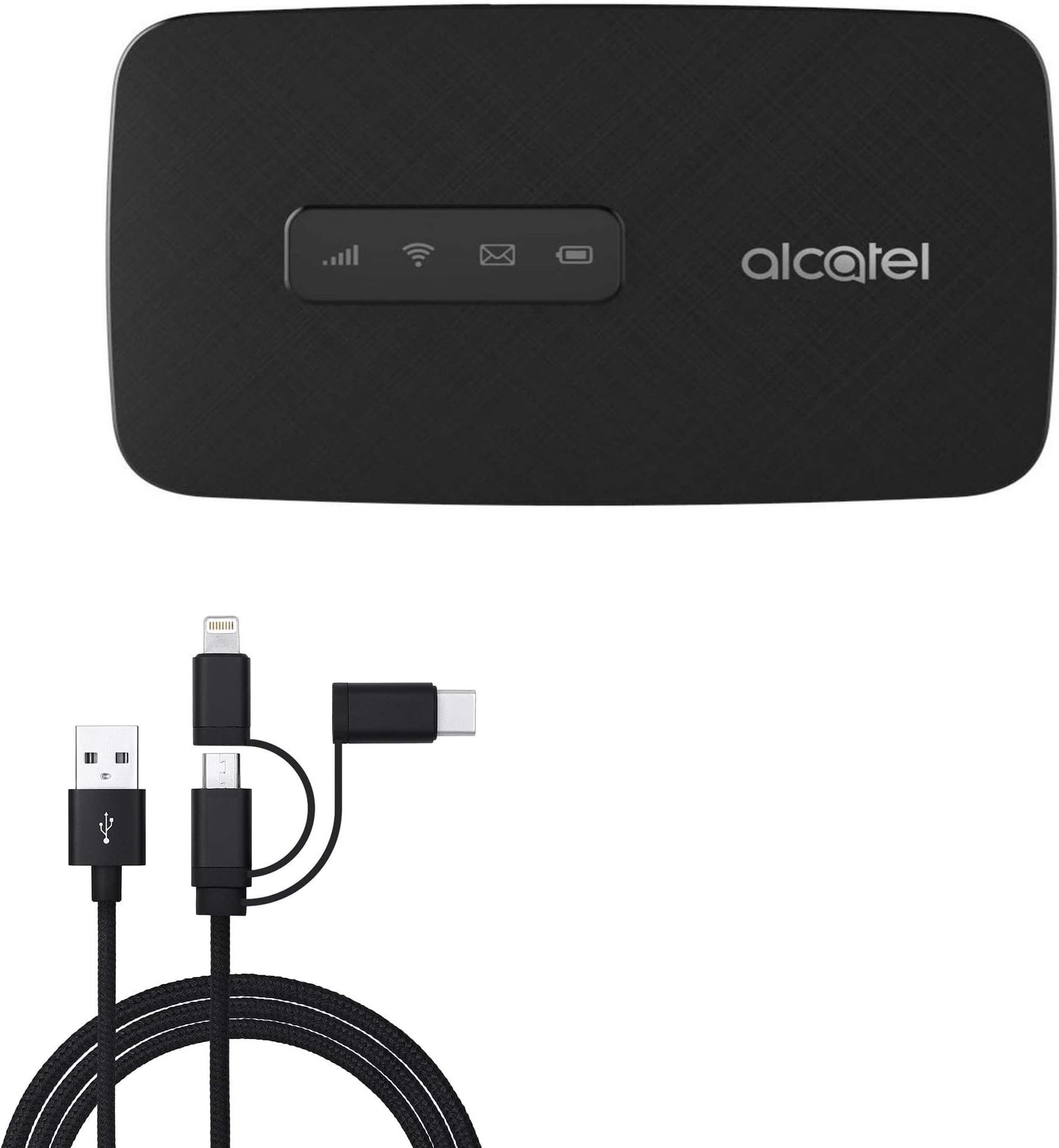 BoxWave Cable Compatible with Alcatel LINKZONE Mobile Hotspot - AllCharge 3-in-1 Cable - Jet Black