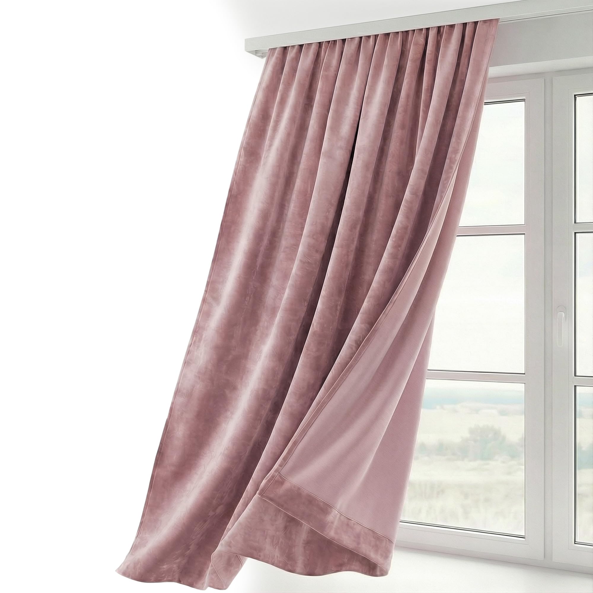 BEAUTEX Samt Vorhang Kräuselband U-Band Gardine Velvet abdunkelnd und Blickdicht, 300x245 cm (Breite 300 cm, Höhe 245 cm, Rosa) | Weicher Velvet-Samt, blickdicht, lichtmindernd, pflegeleicht, viele Farben und Größen