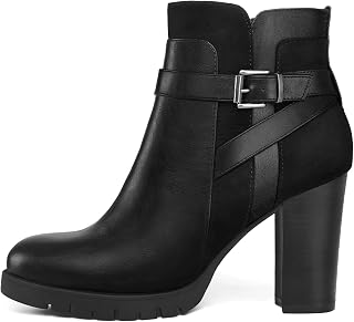 mysoft Women's Chunky Stacked Heel Ankle Booties with Zipper - Wide Sizes, Waterproof & Comfortable