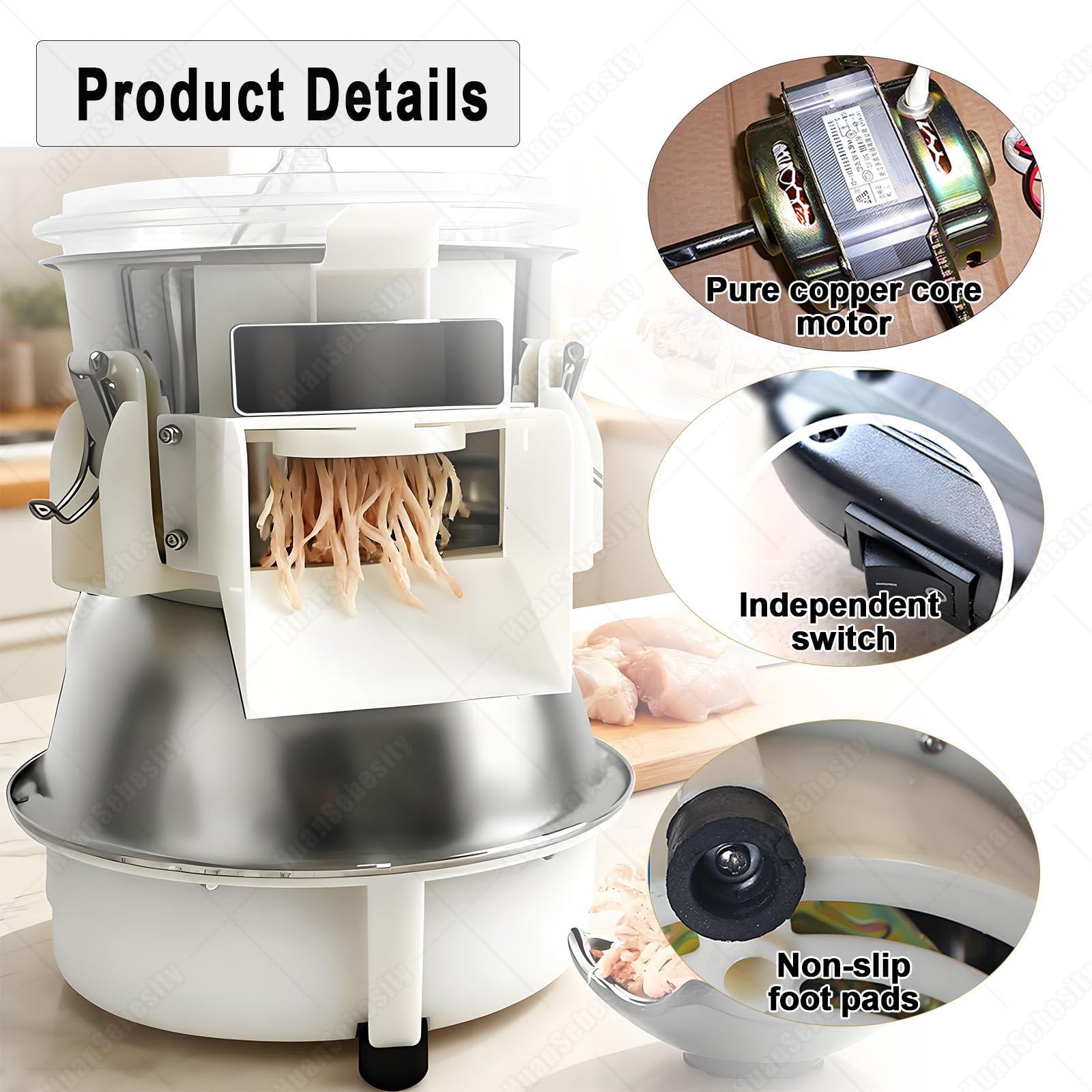 Desmenuzador De Pechuga De Pollo Eléctrico, Máquina De Desmenuzado De Carne De Pechuga De Pollo De 180w,Desgarrador Carne Eléctrico Con Hoja Acero Inoxidable Y Motor Alto