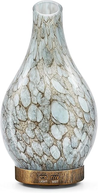 ASAKUKI Essential Oil Diffuser Glass Aromatherapy Ultrasonic Aroma Diffuser 150ml, 7 LED Colors Lights, 2 Mist Mode Waterless Auto-Off Humidifier Protection for Home Office Last 7H