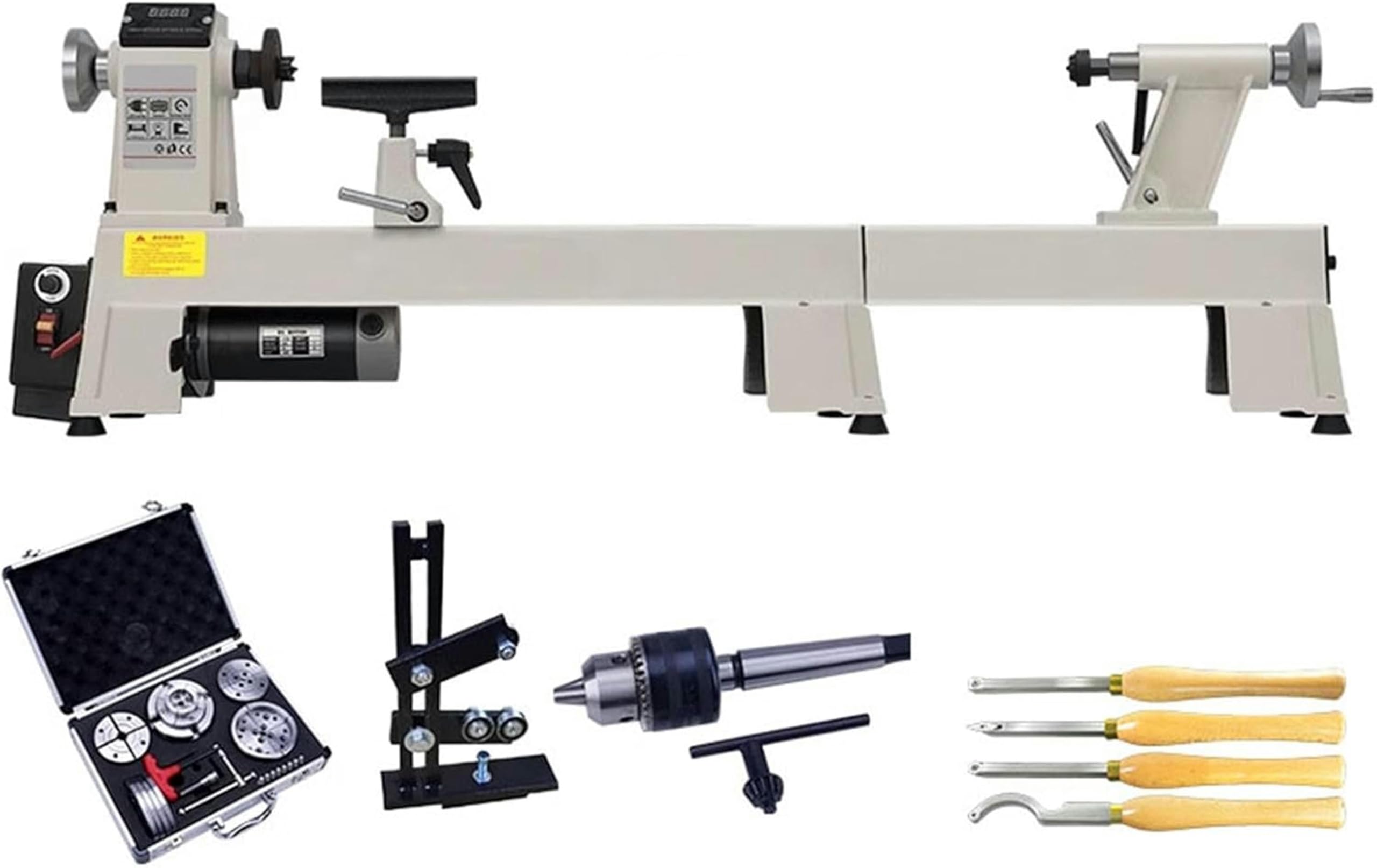 900 W Legno Per Legno E Tornio Multifunzionale Di Due Velocità Infinitamente Variabili Di 300-1300/700-3800 Giri/min Con Set Di Mandrini Da 3,75 Pollici E 4 Strumenti Di Rotazione Per Carpenteria