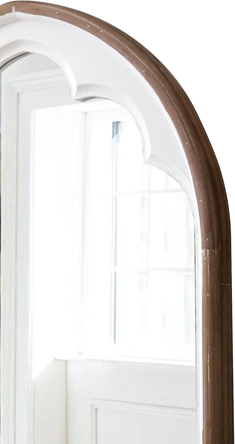Rustic Wooden Arched Mirrors for Wall 24 X 36 Inch, Hanging Distressed White Vintage Decorative Wall-Mounted Mirrors, Farmhouse Dressing Arch Wall Mirror for Bedroom Bathroom Hallway