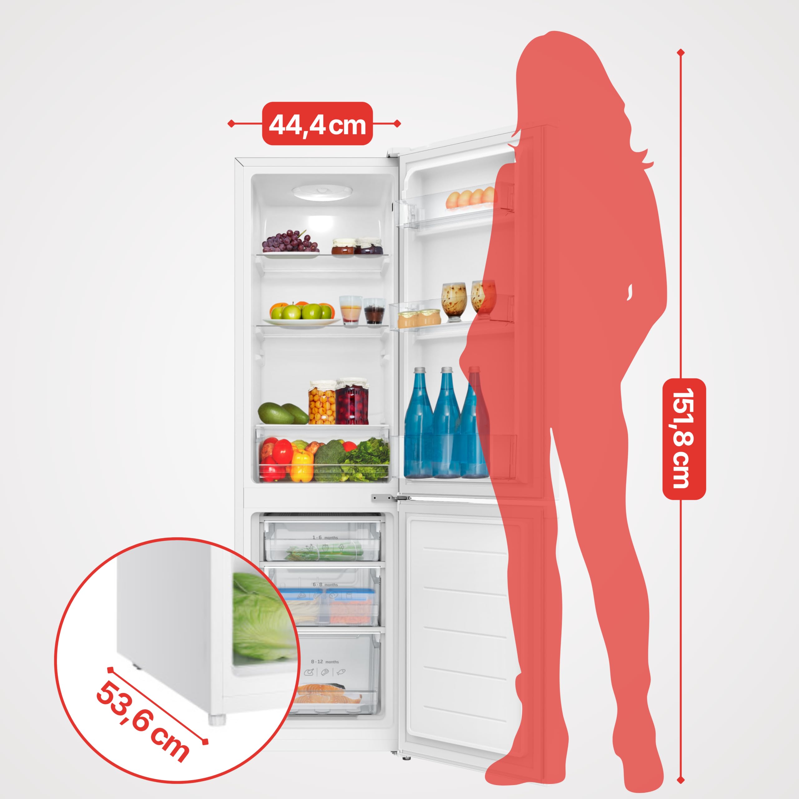 Amica Kühl‑Gefrier‑Kombination freistehend 151,8 x 44,4 x 53,6 cm 170 l Gefrierfach unten LED‑Innenbeleuchtung AKG 3850 W – Kühl Gefrierkombination Weiß