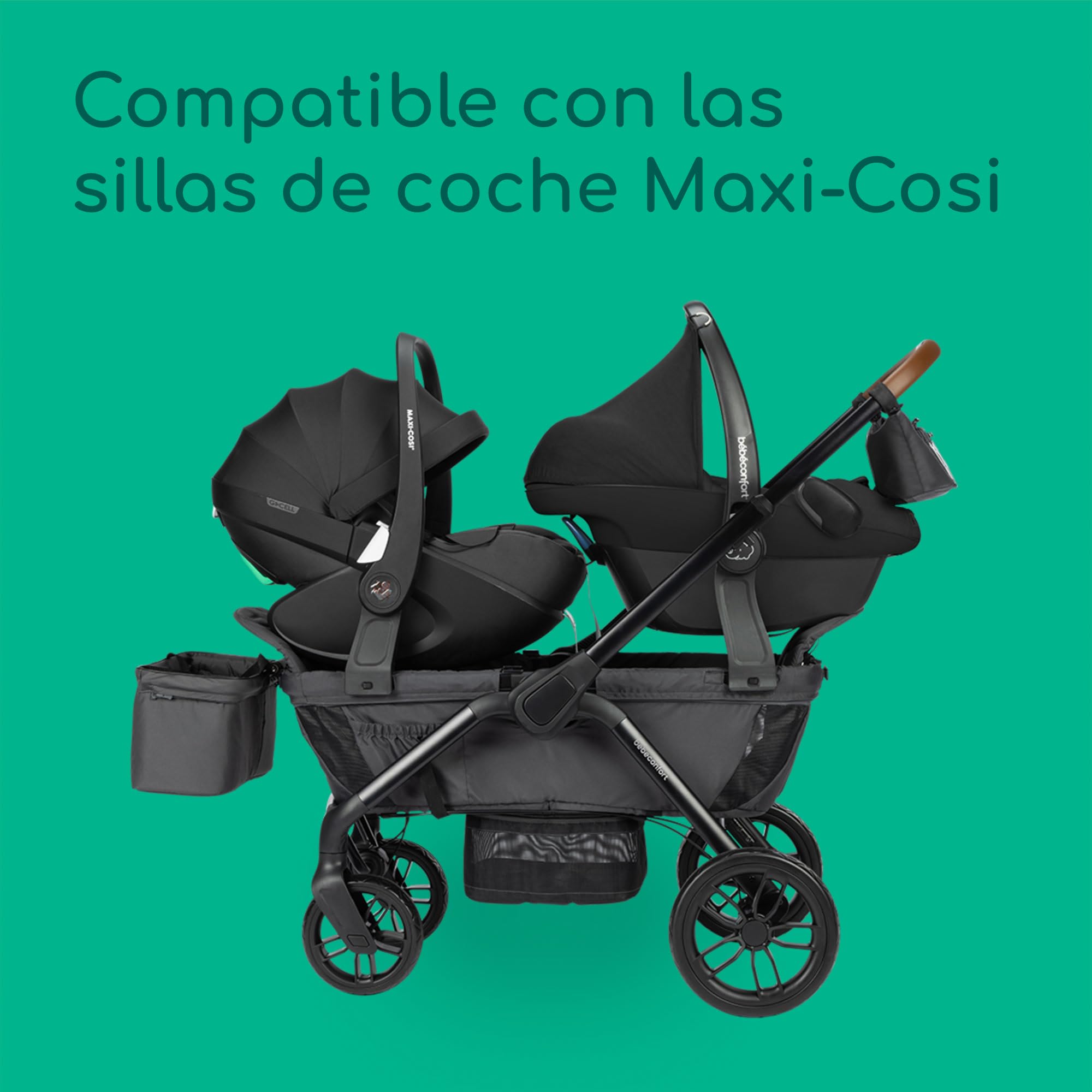 Bebeconfort Helios, Cochecito Gemelar Bebé desde el Nacimiento, 0-4 Años, 0-22 kg, 2 Asientos Enfrentados, Grandes Ruedas Todoterreno, Plegado Compacto, Carro Bebé, Capota Protectora, Mineral Graphite