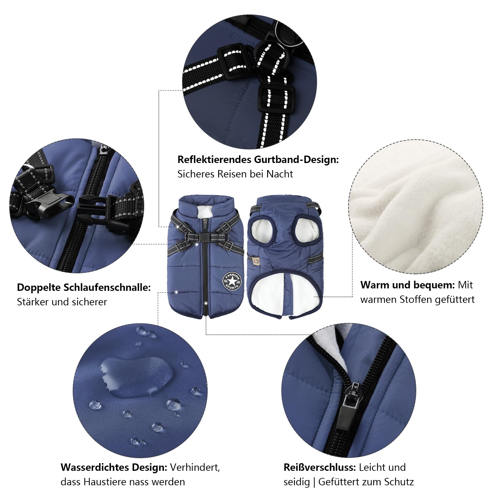 Giacche invernali per cani Antivento Impermeabili 2 in 1 Abbigliamento Cappotto termico per tempo freddo Pettorina con giacca invernale per cuccioli Giacca calda per cani invernale Blu XXL