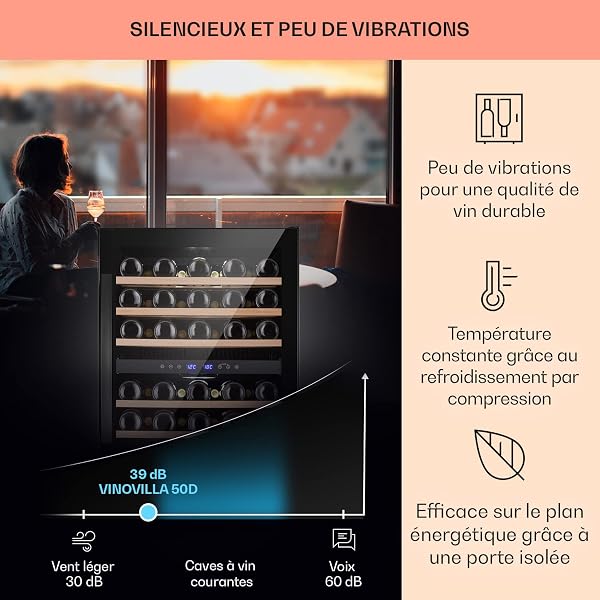 Klarstein Cave a Vin, Réfrigérateur à Vin avec Porte en Verre, Cave à Vin de Vieillissement Double Zone, Prosecco, Bière, Ecran Tactile, Réfrigérateur Bar, Frigo avec Température 5-20°C, 51 Bouteilles - 4