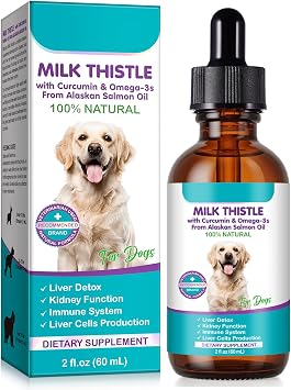 Milk Thistle Drops for Dogs in UK   Liver Detox & Kidney Support with Curcumin & Omega-3 from Alaskan Salmon Oil   Natural Cleanse & Immune Boost, 2 fl oz / 60 ml