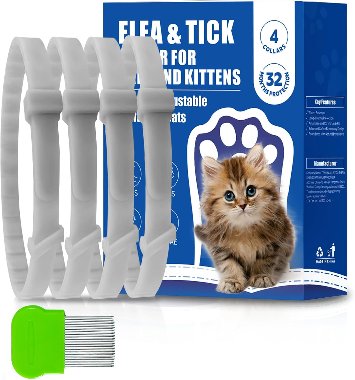 Pack Adjustable Flea and Tick Collar for Cats, Barbados Ubuy
