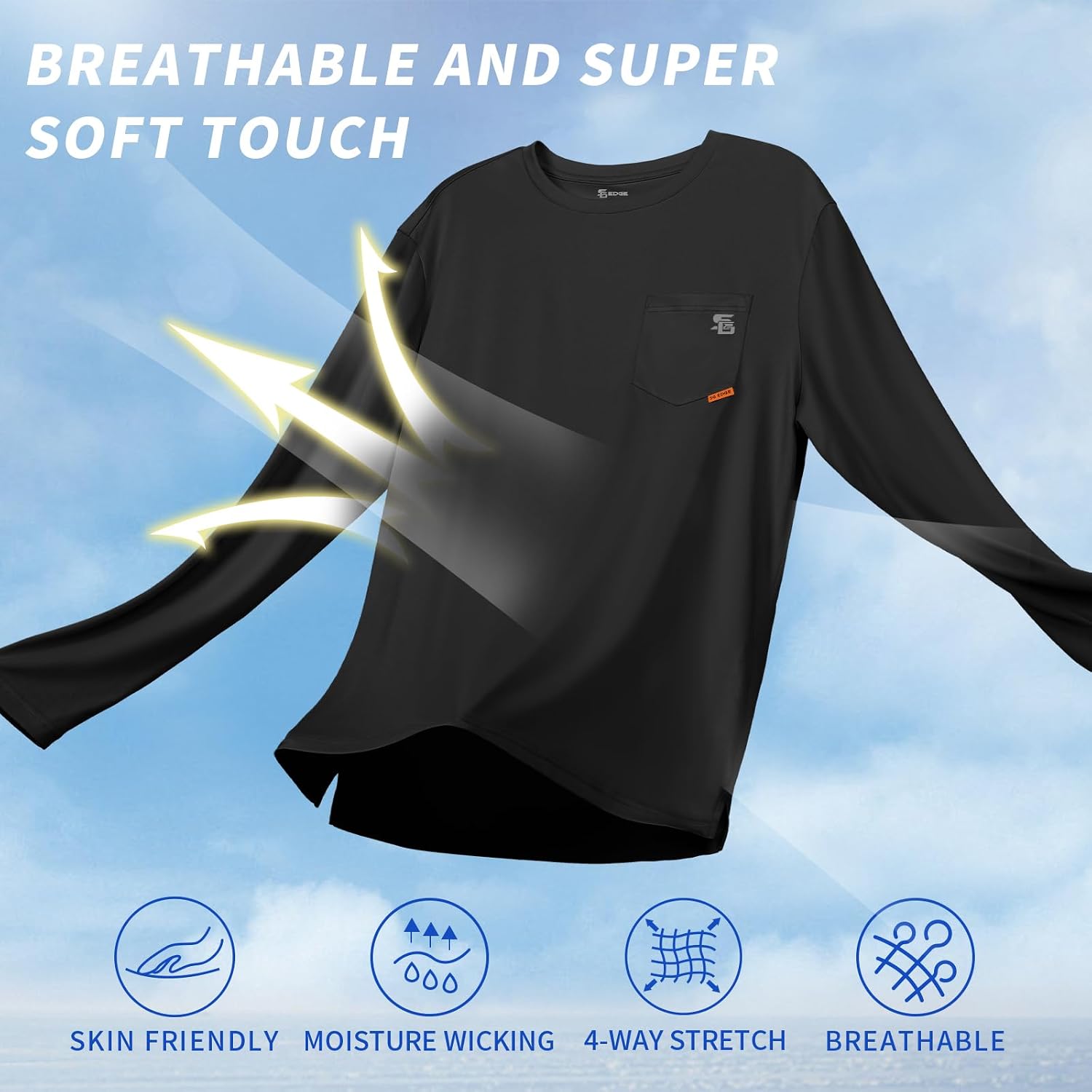 Men's Men's Rash Guard Shirts UPF 50+ Moisture Wicking Long Sleeve with Chest Pocket Quick Dry Lightweight