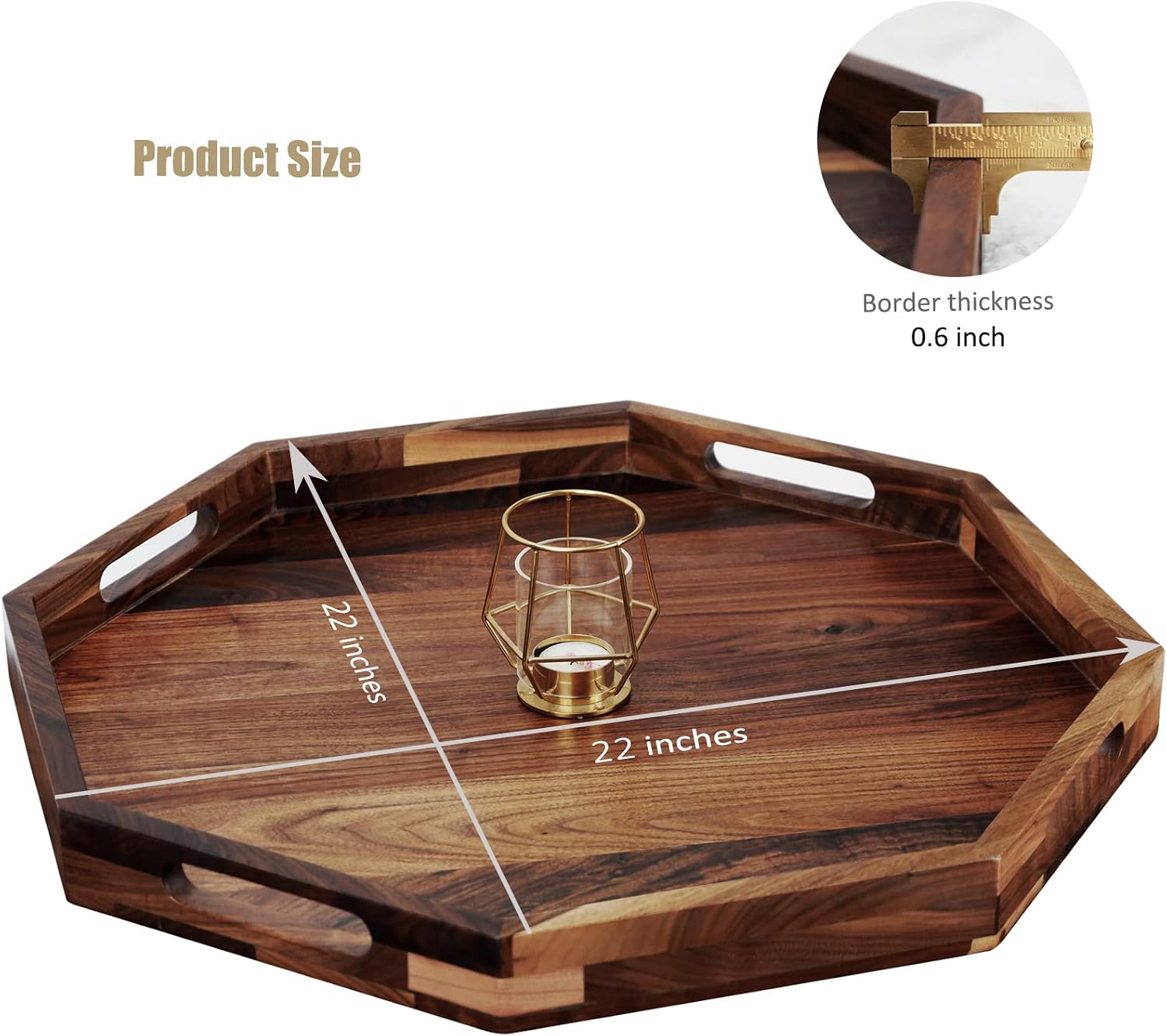22" Extra Large Octagonal Black Walnut Wood Ottoman Tray image 2