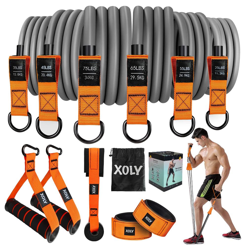 XOLY - Heavy Resistance Bands 300lbs | Complete Home Gym Set with Handles, Door Anchor, Carry Bag | Perfect for Strength, Muscle Toning, Weight Loss, Physical Therapy & Yoga | Eco-Friendly | Orange