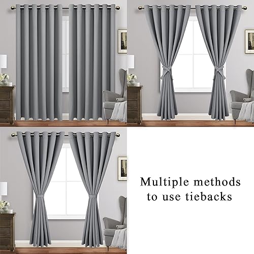 Miniatura 5 de JIUZHEN Cortinas opacas de aislamiento térmico y acústico con alzapaños, de color gris claro, bloquean la luz, reducen el ruido, con ojales para la