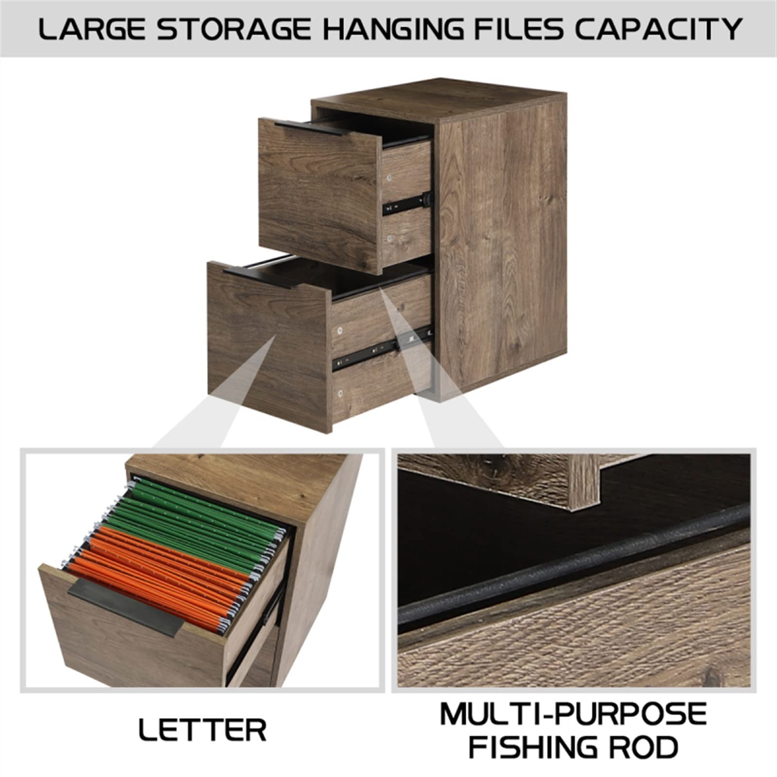 Armoire de classement verticale en bois à 2 tiroirs pour lettres, organiseur de bureau à domicile avec placement sous le bureau