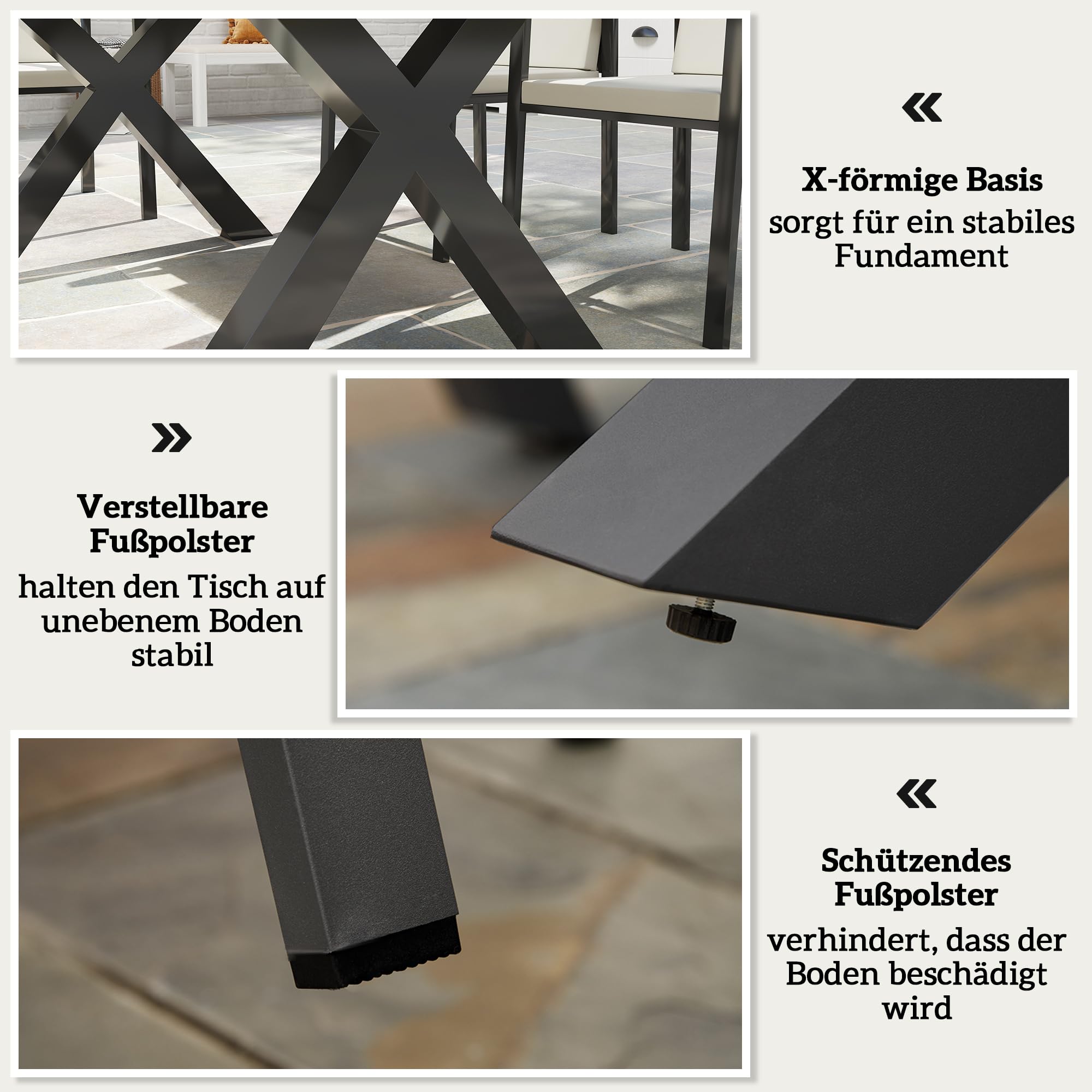 Outsunny Sitzgruppe 7tlg. Balkonset Essgruppe Balkonmöbel 1 Tisch+6 Stühle Gartenmöbel Set Sitzgarnitur mit Auflagen wetterfest Aluminiumrahmen Schwarz+Grau