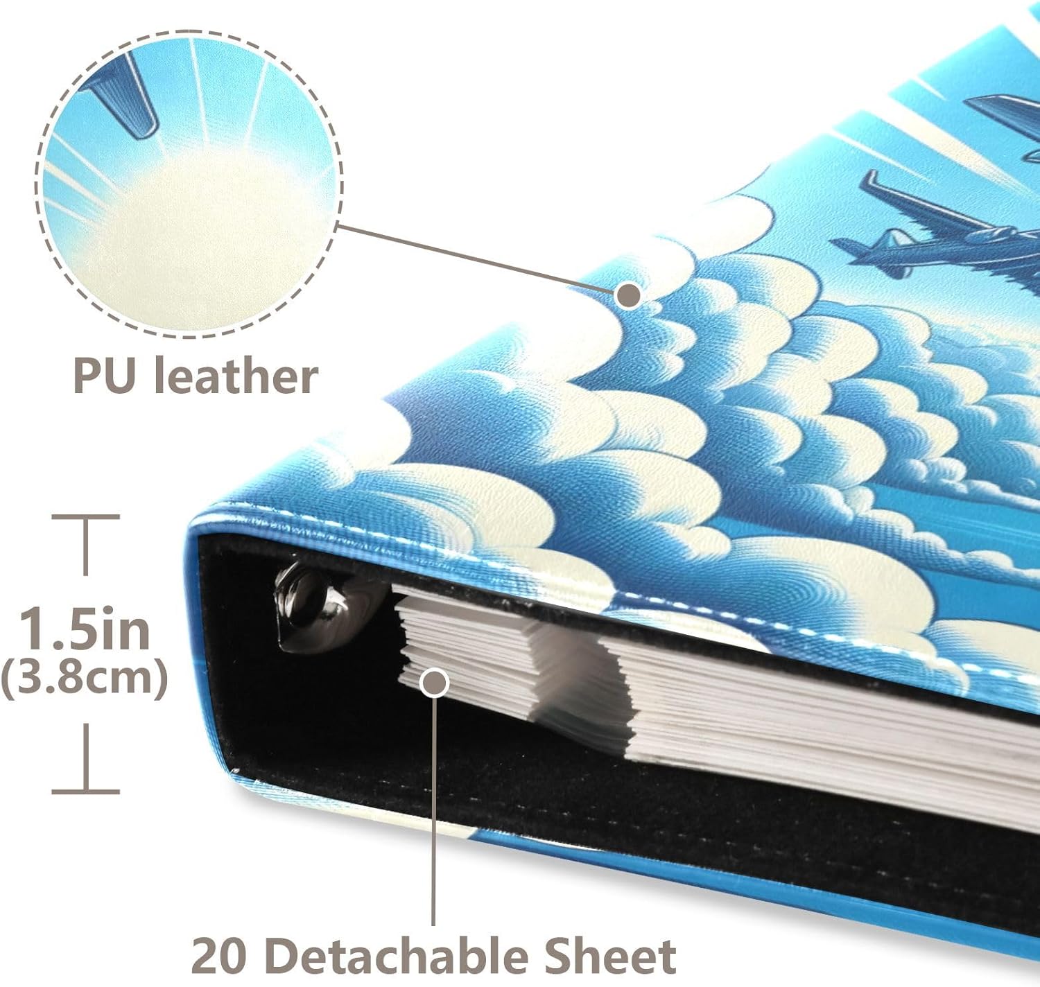 JIPONI Airplanes Flying Large Photo Album, DIY Leather Cover Scrapbook Albums for 4x6 5x7 6x8 Pictures, Self Adhesive Memory Book for Wedding, Baby, Family