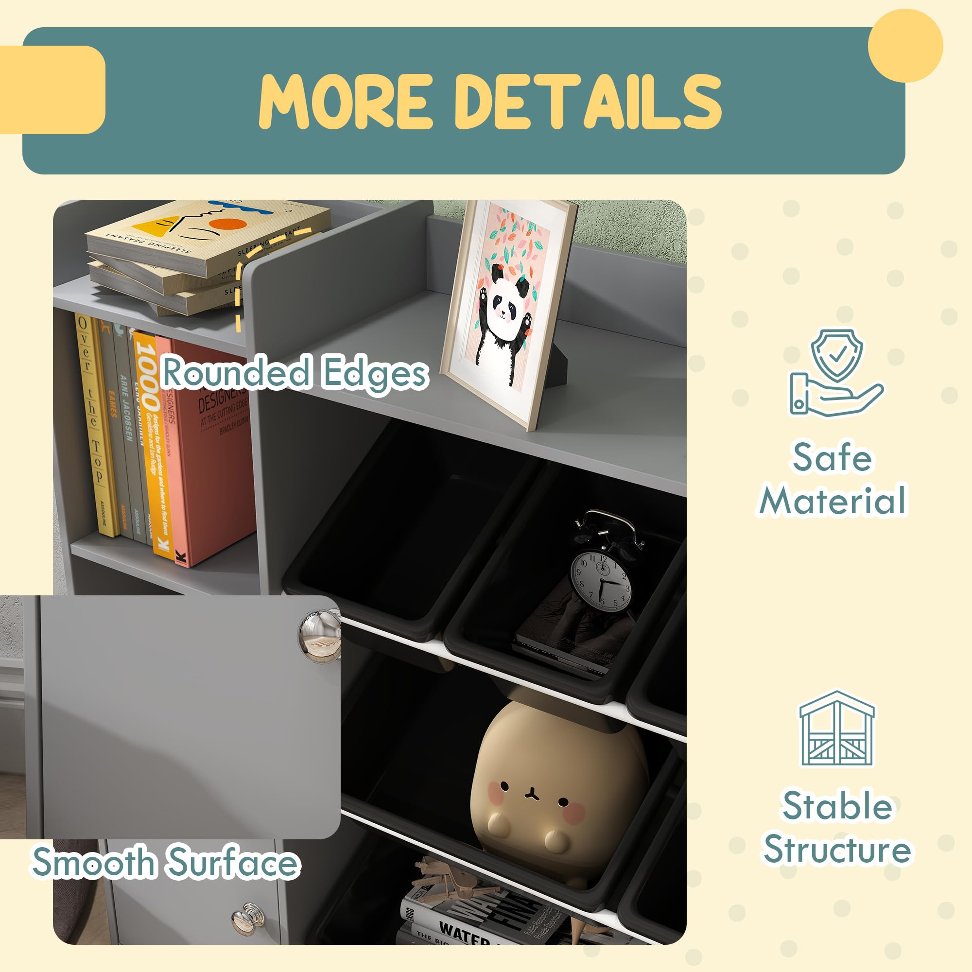 AIYAPLAY Meuble de Rangement pour Jouets, avec 8 bacs Amovibles, étagères de Rangement, Armoire, Organisateur de Jouets, pour Salle de Jeux, Chambre d'enfant, crèche, Gris