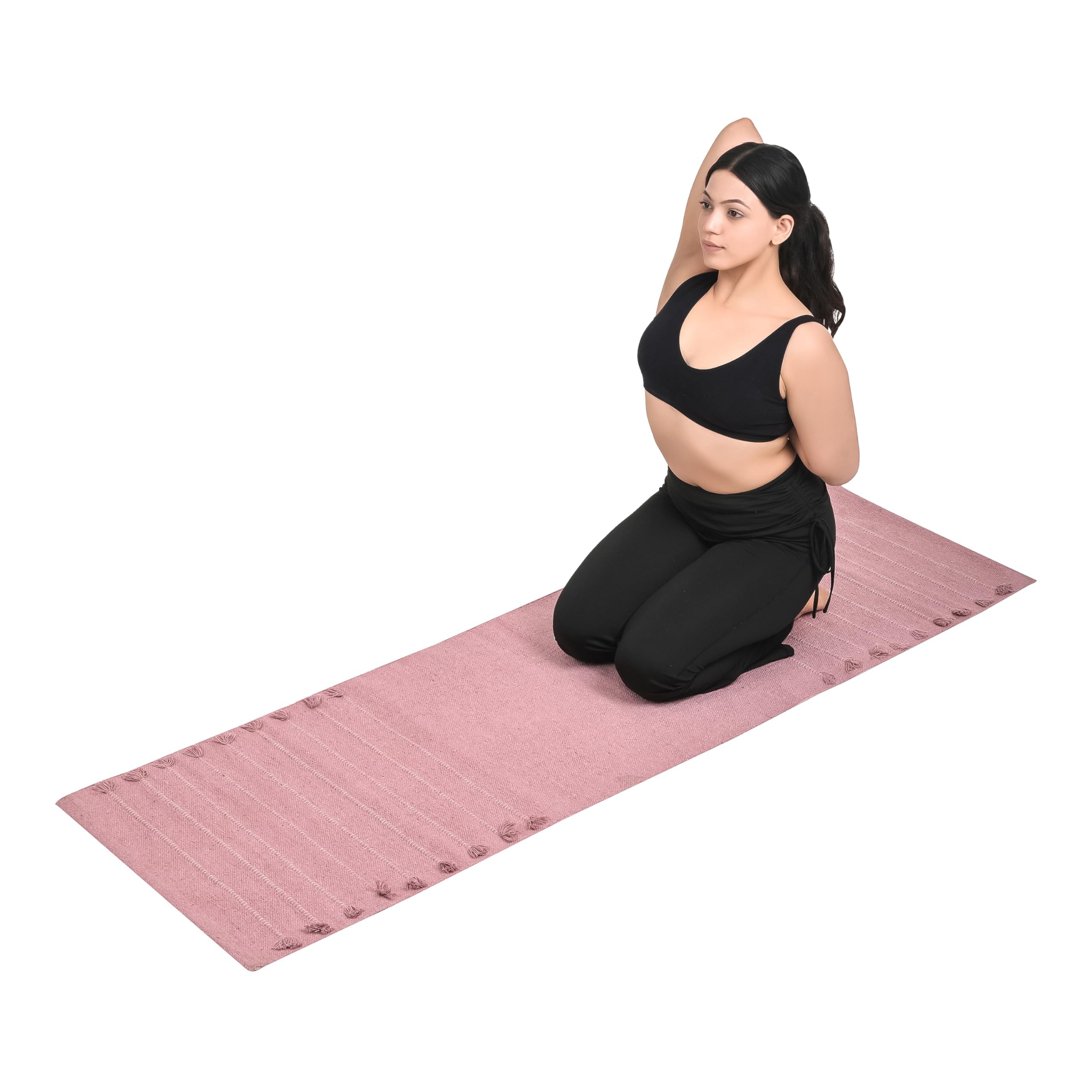 Sivi Herbal Organic Cotton Yoga Mat - Eco-Friendly Hand-Woven Non-Slip Rug - Thick & Comfortable (24”x72”x5mm) for Home Fitness & Yoga (Rose Quartz)