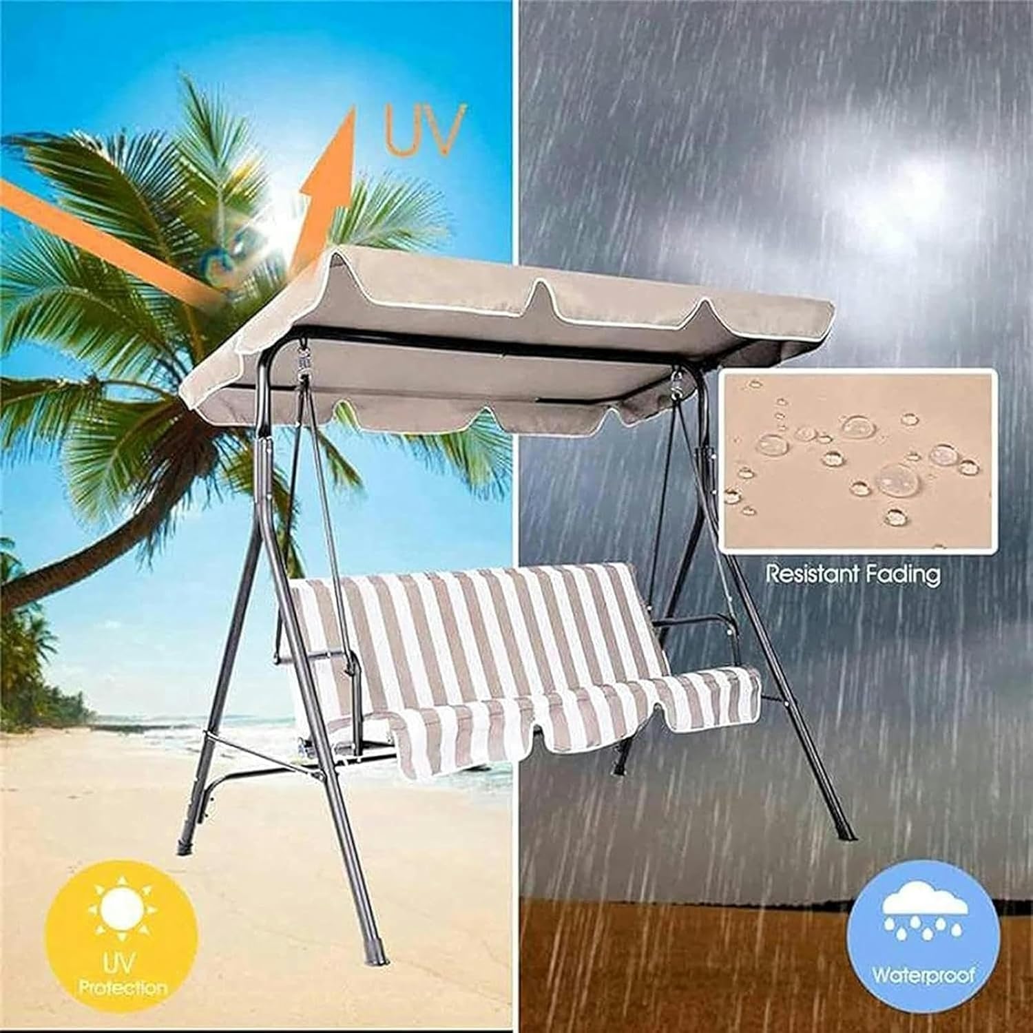 Patio Swing Canopy Waterproof Top Cover Set 7 Swing Cushion Cover 3 Seater, Waterproof Garden Seater Sun Shade Porch Hammock Patio Swing Cover., Blue