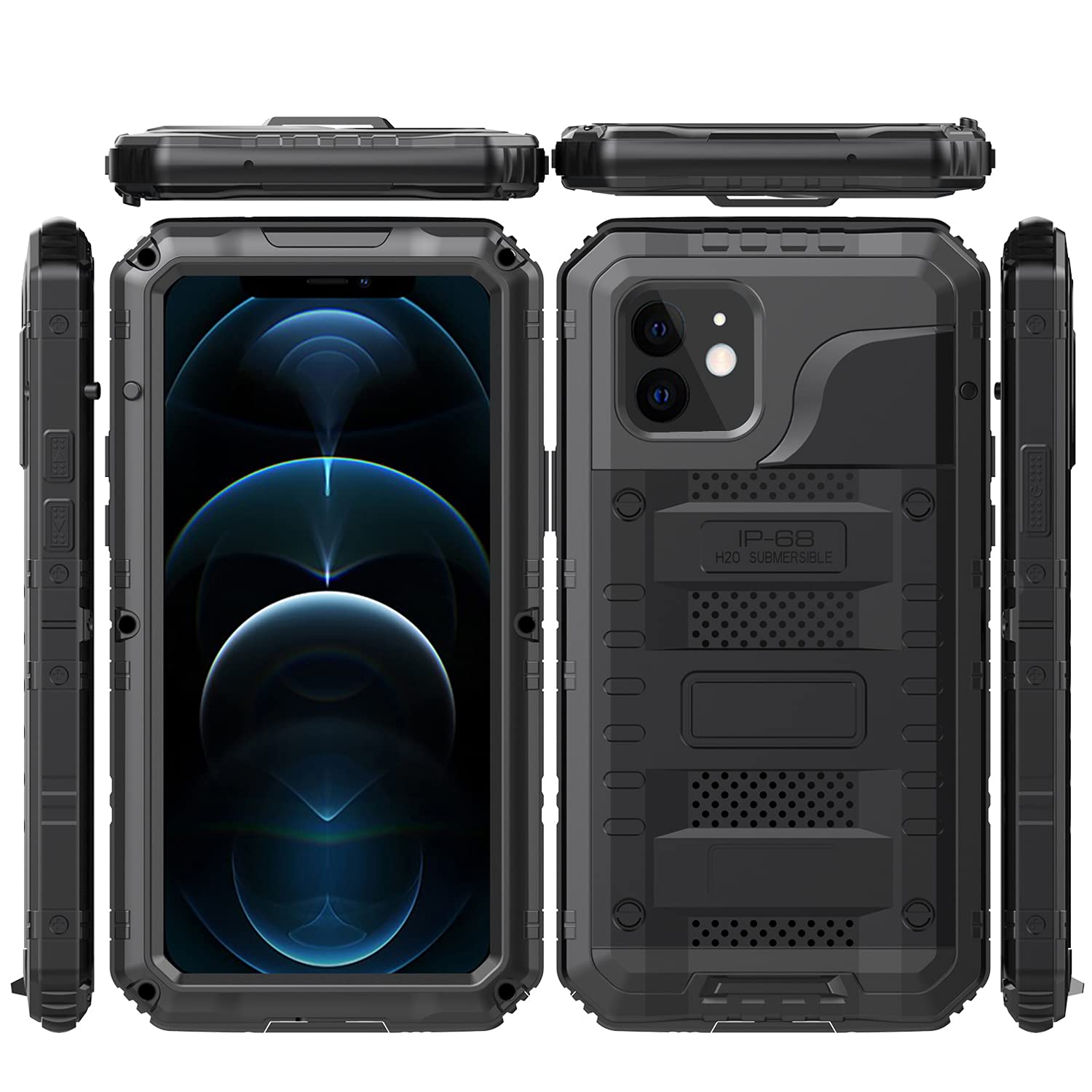 Coque iPhone 12 étanche IP68 et antichoc en métal noir - 8