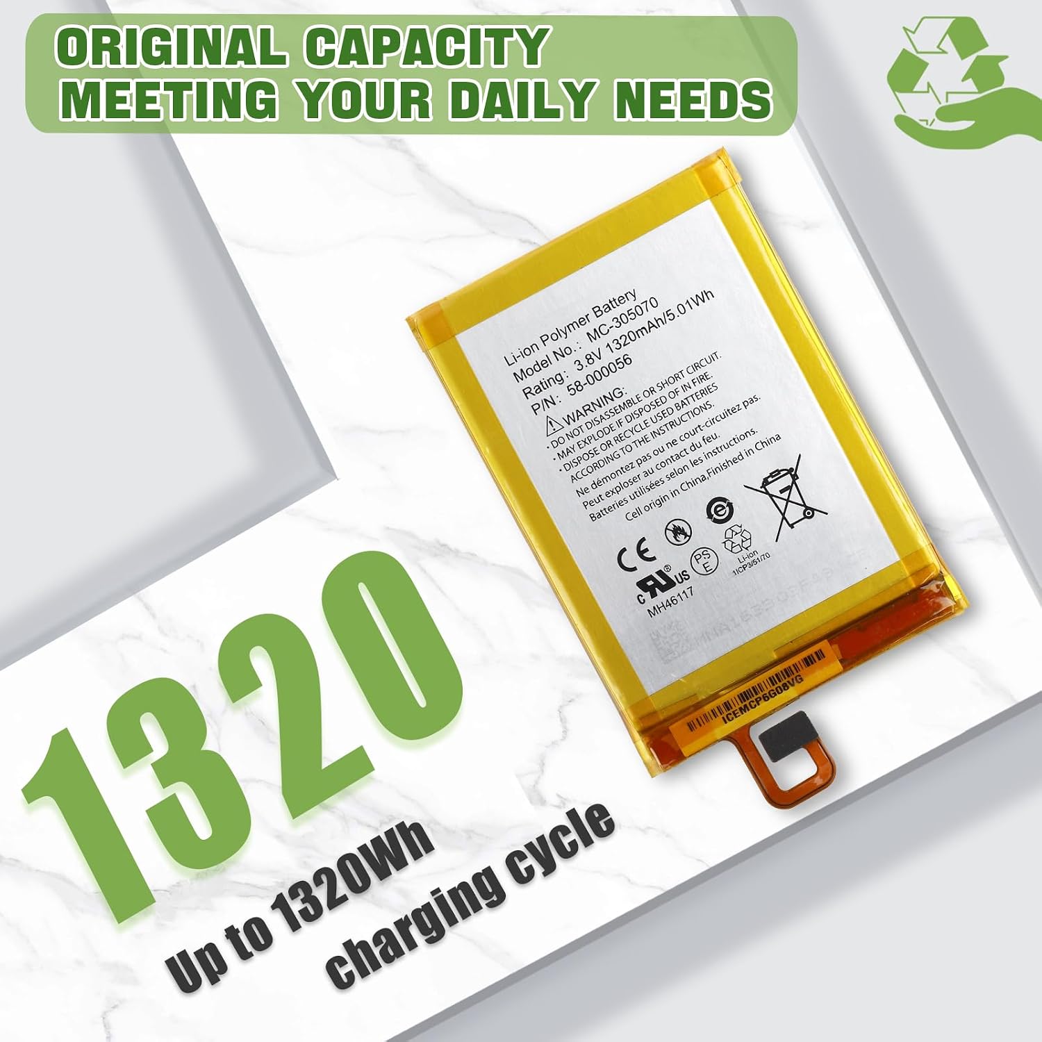 1320mAh New 58-000056 Rechargeable Battery Compatible with Voyage NM460GZ MC-305070 S13-R2 S13-R2-A with Upgraded Repair Tools Kit