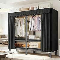 Vista 3 de Armario portátil plegable de 59.1 pulgadas para colgar ropa, perchero resistente con cubierta, percheros plegables de metal independientes, armario