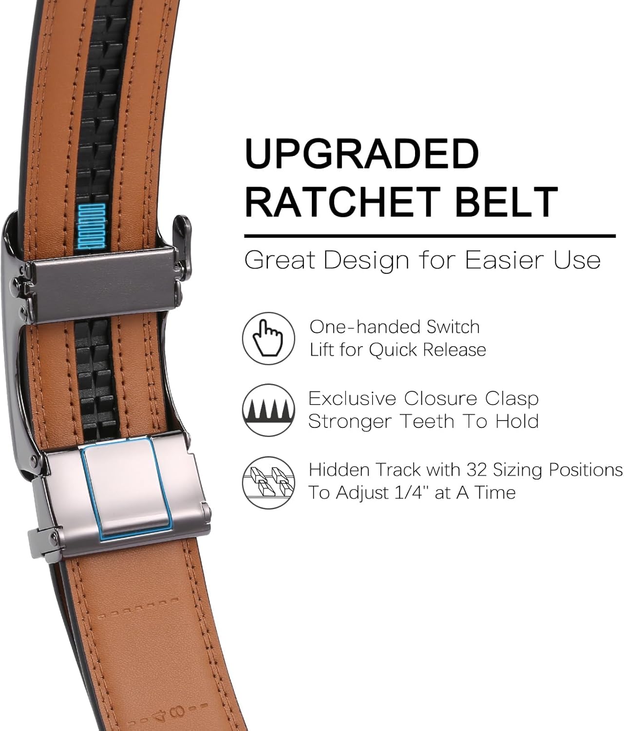GAEKEAO Mens Belt Leather Micro-Adjust Buckle Ratchet Belts for Men Dress Casual to Formal Trim to Fit with Gift Box (35mm) - Image 3