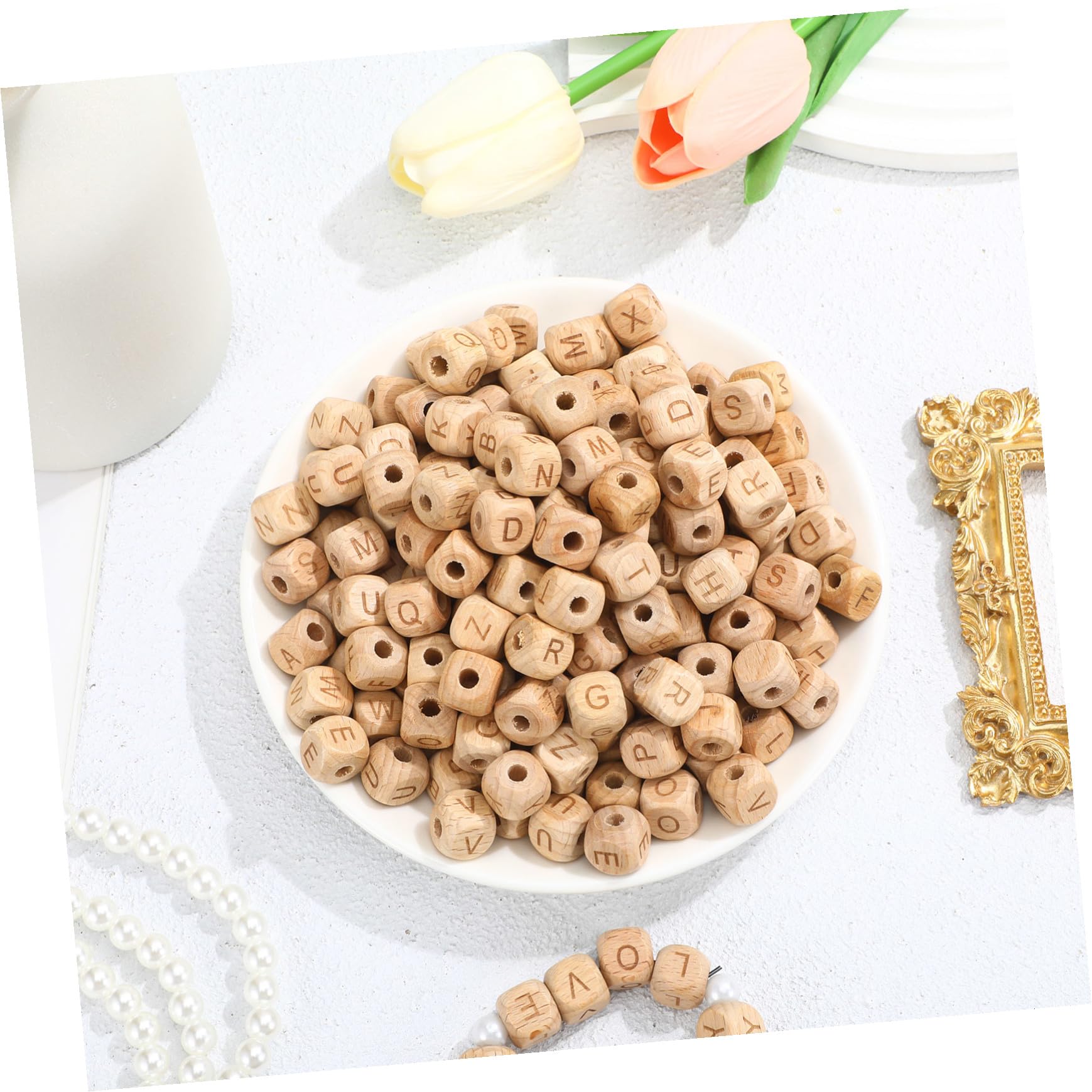 Cuentas de Letras de Madera Cuadradas para Manualidades, Artesanía Diy, 260 Piezas, Color Natural, para Pulseras y Decoración Educativa, Aptas para Niños y Proyectos Creativos