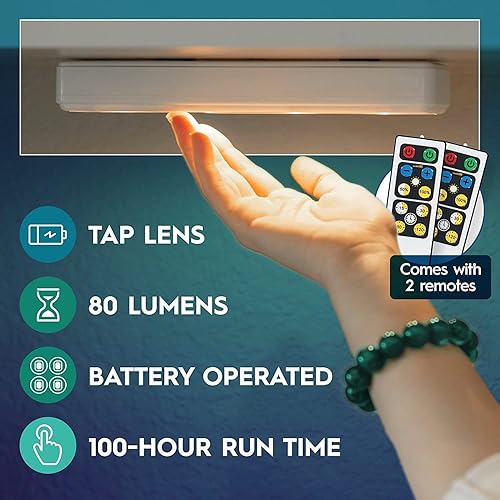 Miniatura 2 de Brilliant Evolution Paquete de 6 luces LED inalámbricas para debajo del gabinete, con 2 controles remotos, luces alimentadas por batería,