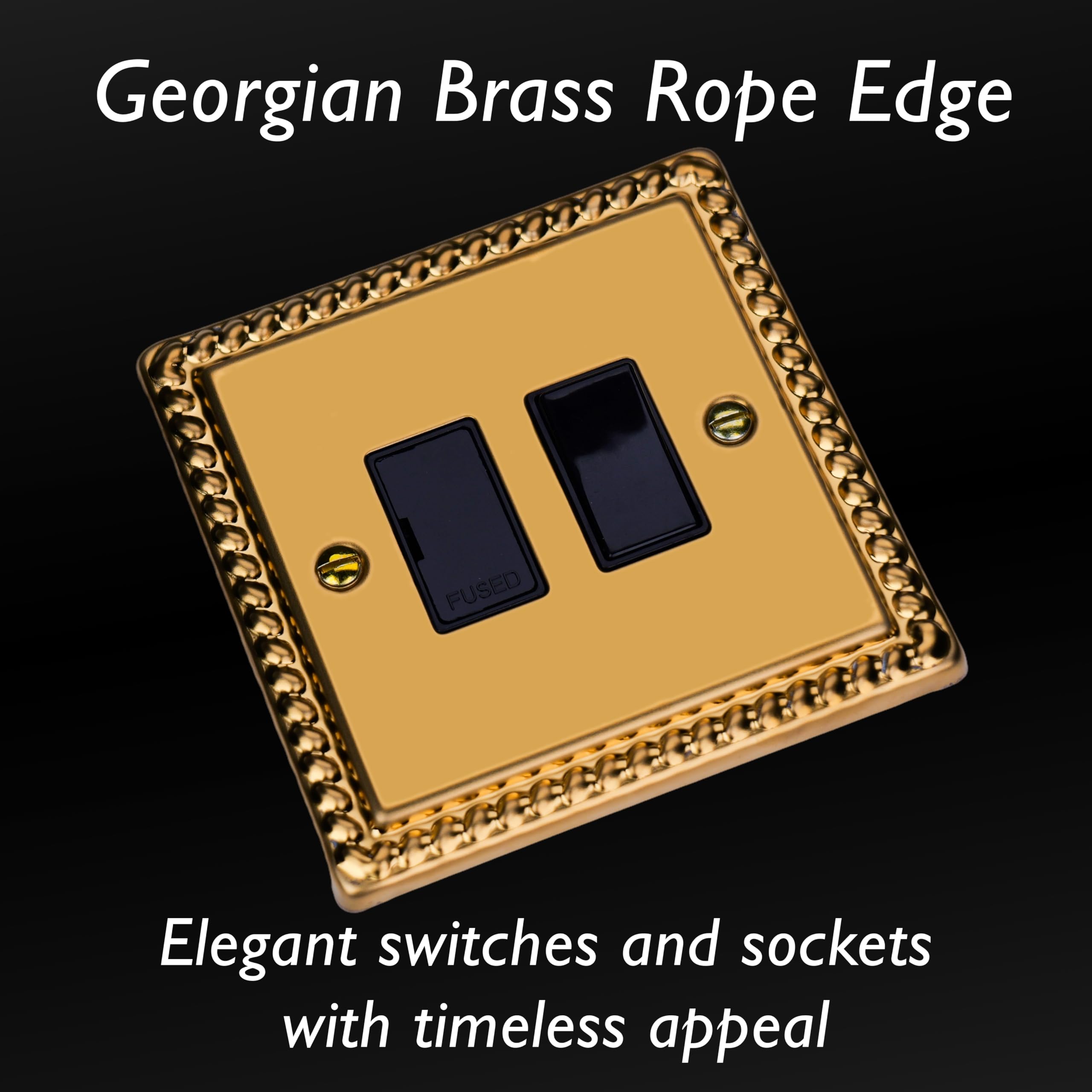 Varilight Switched Fused Spur - Classic Georgian Brass With Black Insert, XG6B, 95x95x30mm - Image 3
