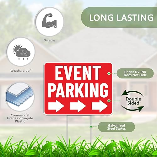 Miniatura 2 de 2 letreros de estacionamiento para eventos con estaca, 17 x 13 pulgadas, letreros de doble cara, plástico corrugado, señalización de eventos para