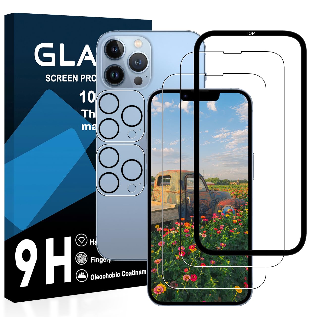 対応 iPhone 13 Pro ガラスフィルム【2枚液晶フィルム+2枚レンズフ…