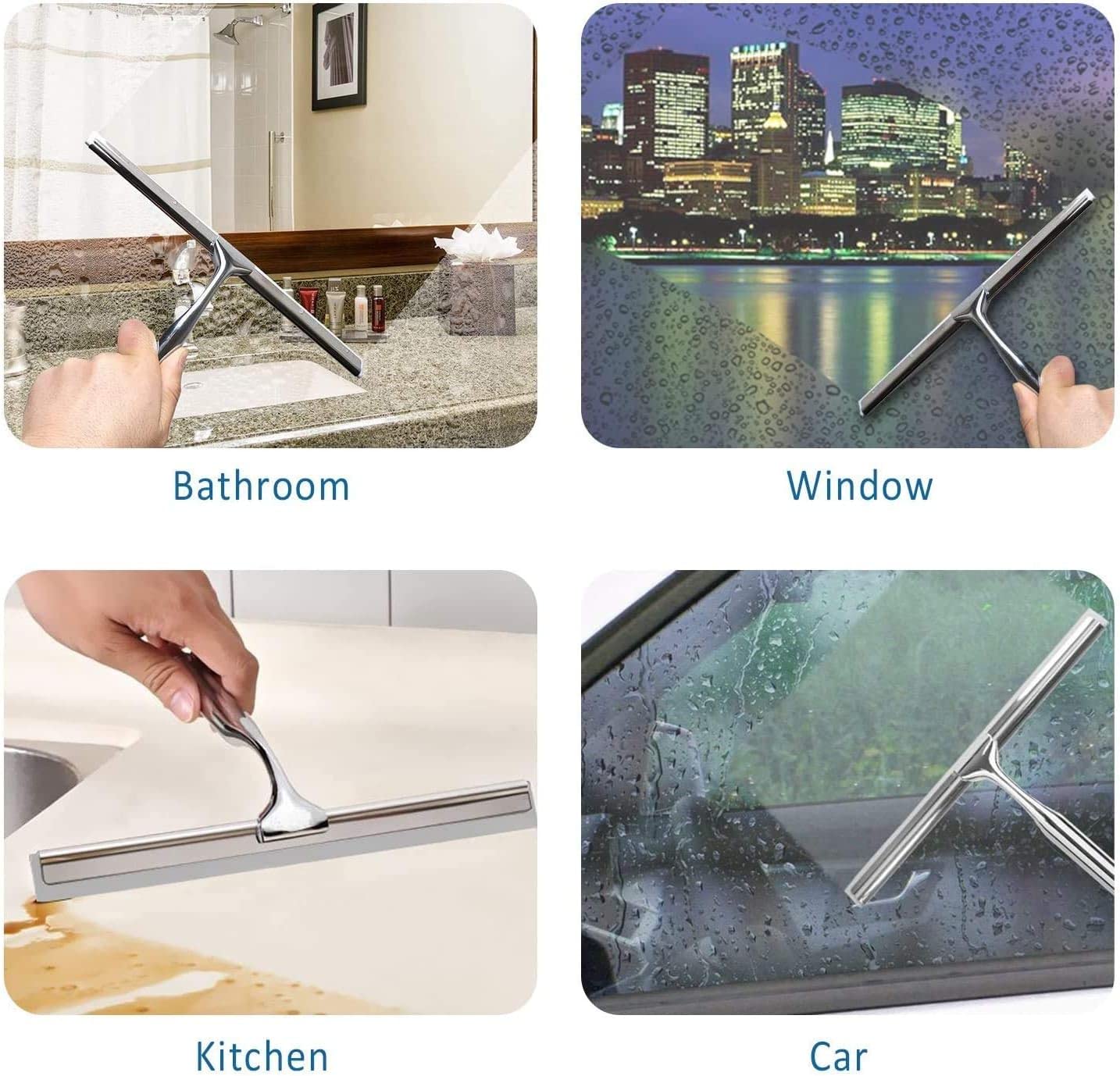 Duschabzieher, Edelstahl-Abzieher, Abzieher for Dusche und , Spiegelwischer, Fenster-Fliesenschaber for Badezimmer, Boden, Küche, Nassraum, Spiegel, Autofenster mit schönem, bequemem Griff und Aufbewa