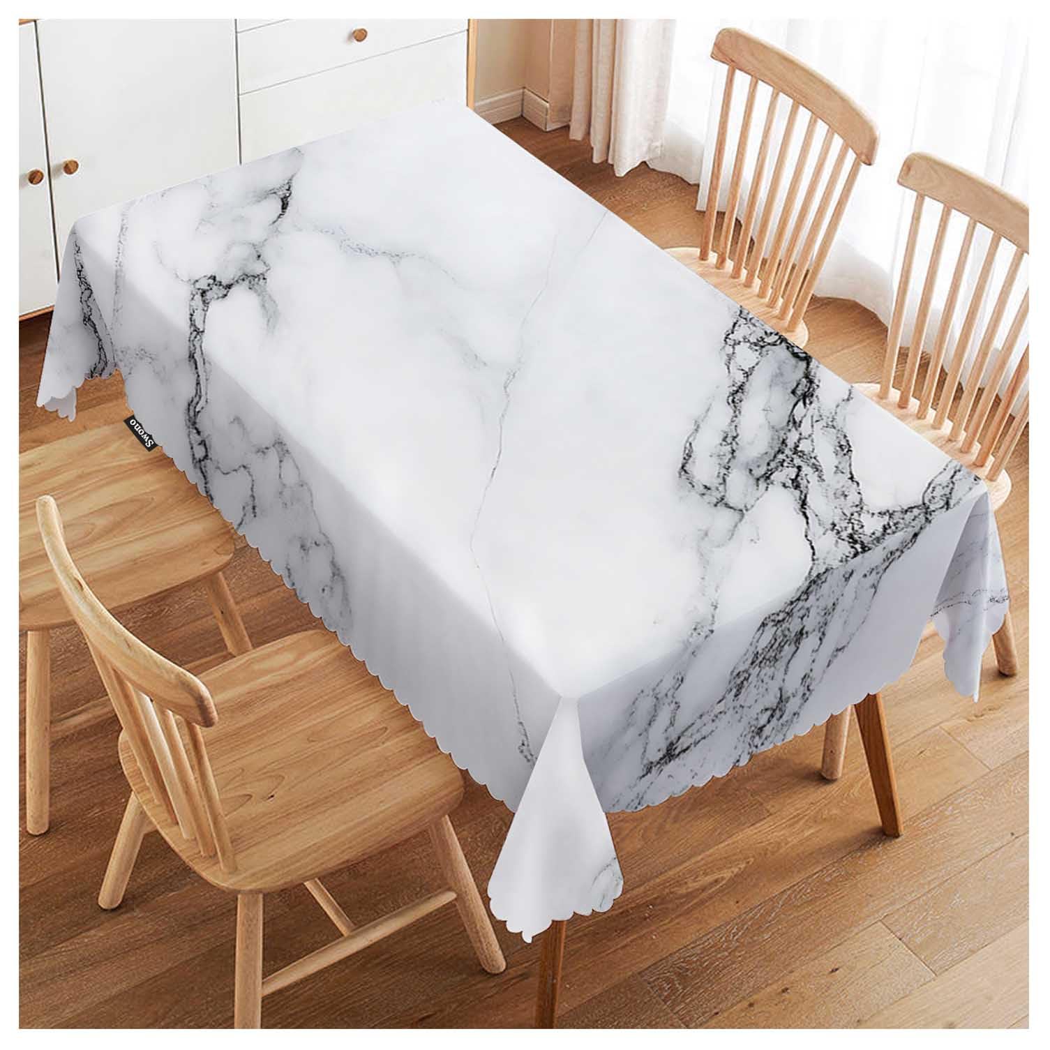 Marble Table Cloth Rectangle Tables Abstract White Gray Marble Texture Kitchen Table Cover Oblong 52"X70" Tablecloth for Dining Table Buffet Parties Patio and Camping