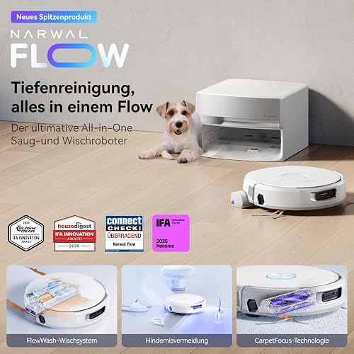 NARWAL Flow Robot Vacuum Cleaner with Compact Station, Car Water Supply and Drain, 22,000Pa, FlowWash Mop System, CarpetFocus Carpet Cleaning, 45-80°C Flushing and Hot Air Drying, Smart App - 3
