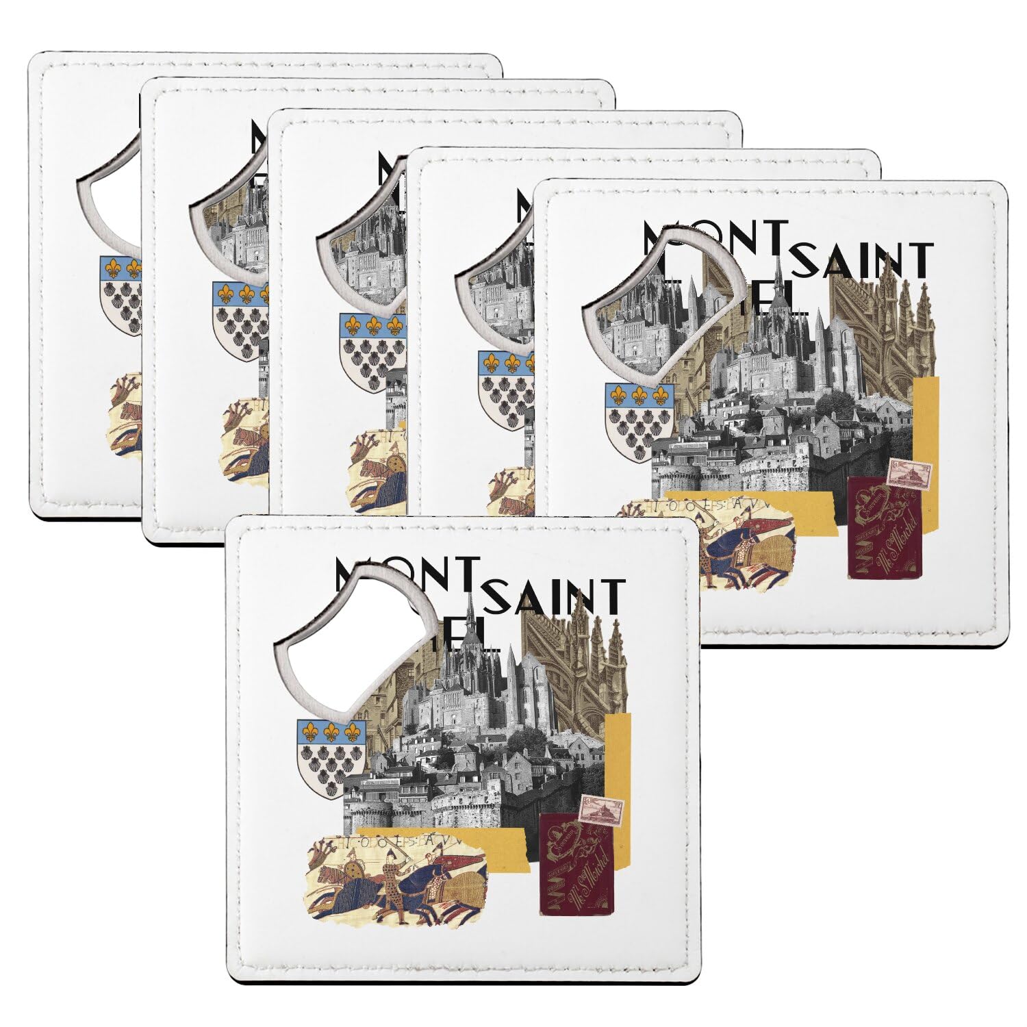Sous verre décapsuleur Normandie, set dessous de verre Mont Saint Michel 6 pcs