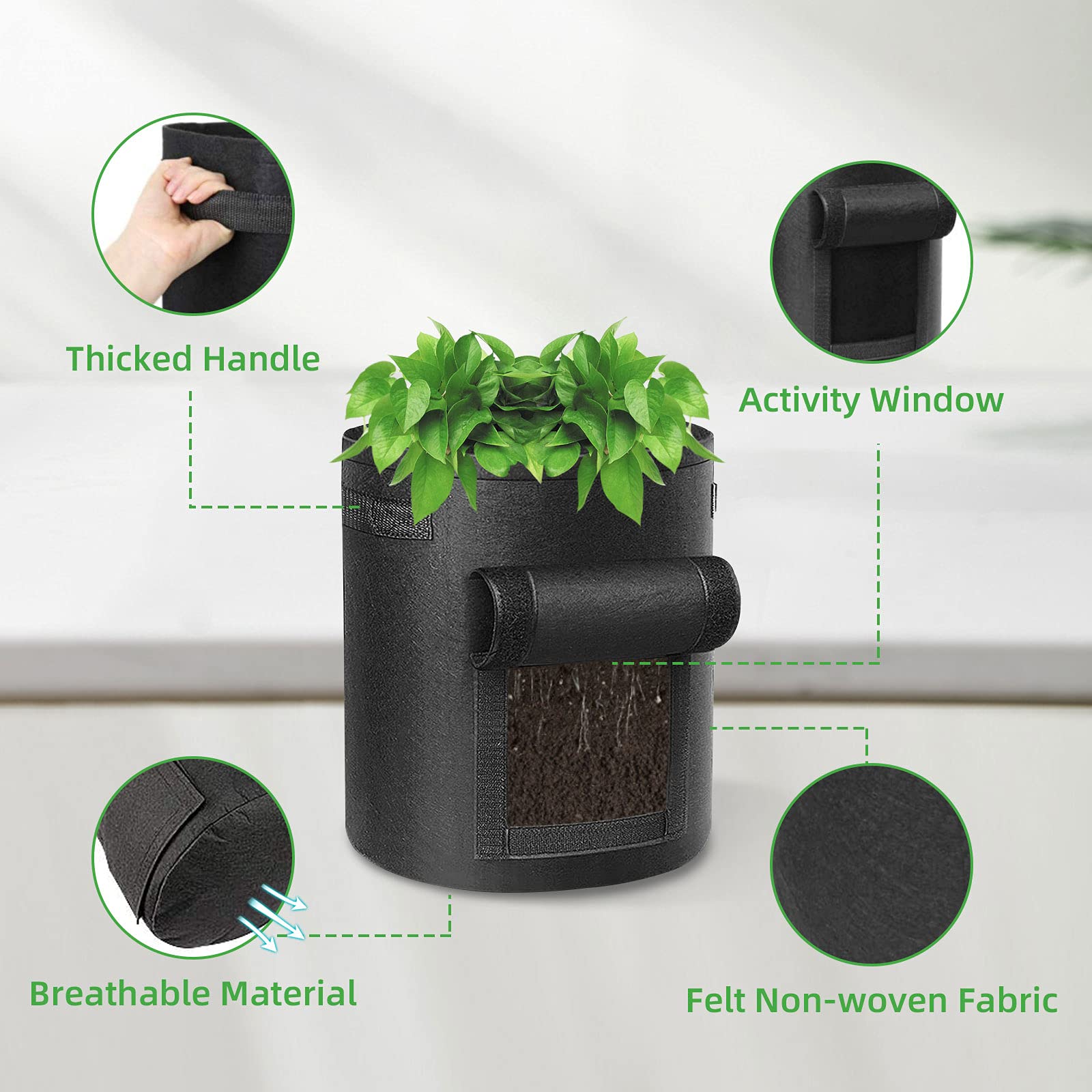 Kartoffelanbau-Säcke, Kartoffel-Pflanzbeutel, 5–10 Gallonen, mehrfarbige Pflanzbeutel for Gemüse, Blumen, Hausgarten(Black,7 Gallon)