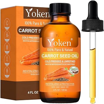 Yoken Cold Pressed Carrot Seed Oil 4oz, Pure Carrier Oil for Skin & Hair