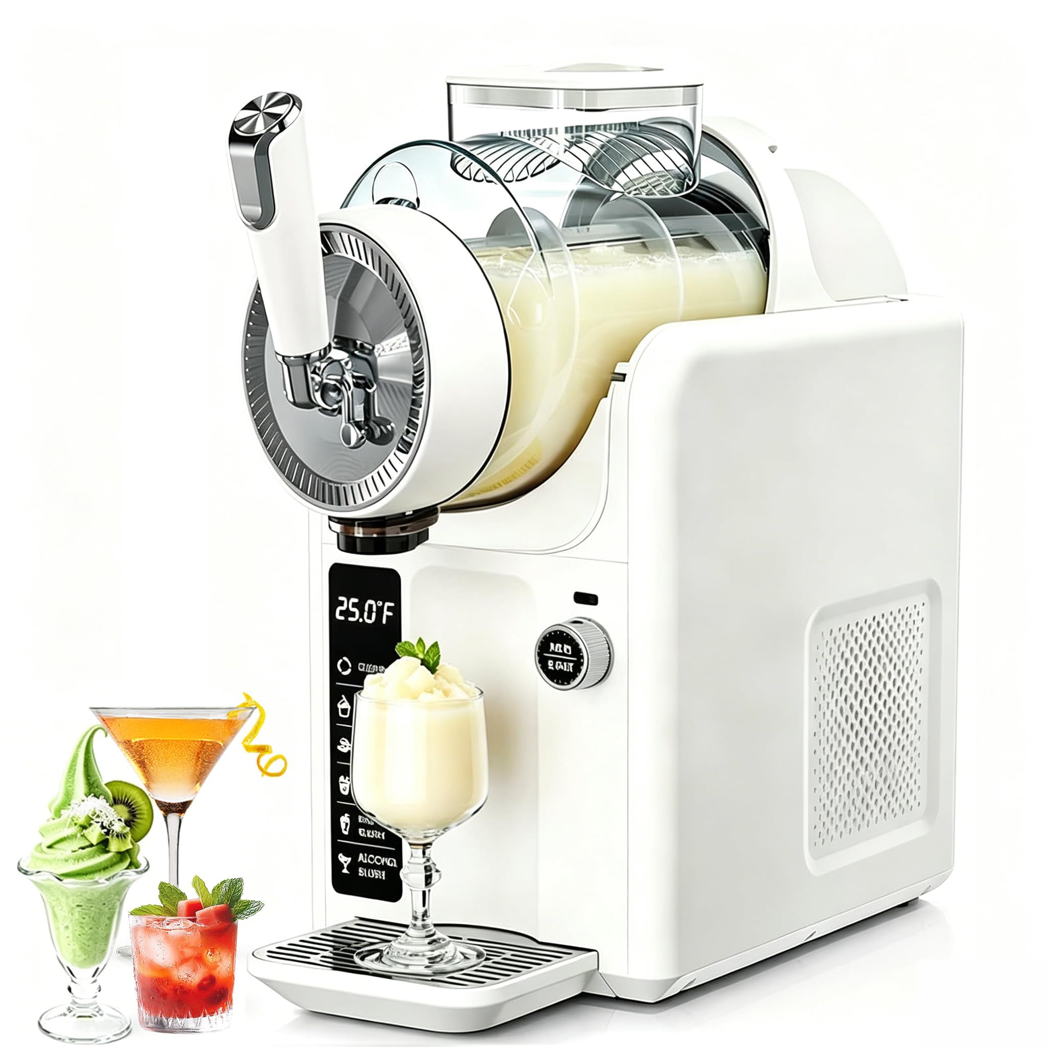 Machine à glace douce de 2 L, avec écran LED, 5 programmes et nettoyage automatique, parfaite pour smoothies, margaritas, cocktails et glaces
