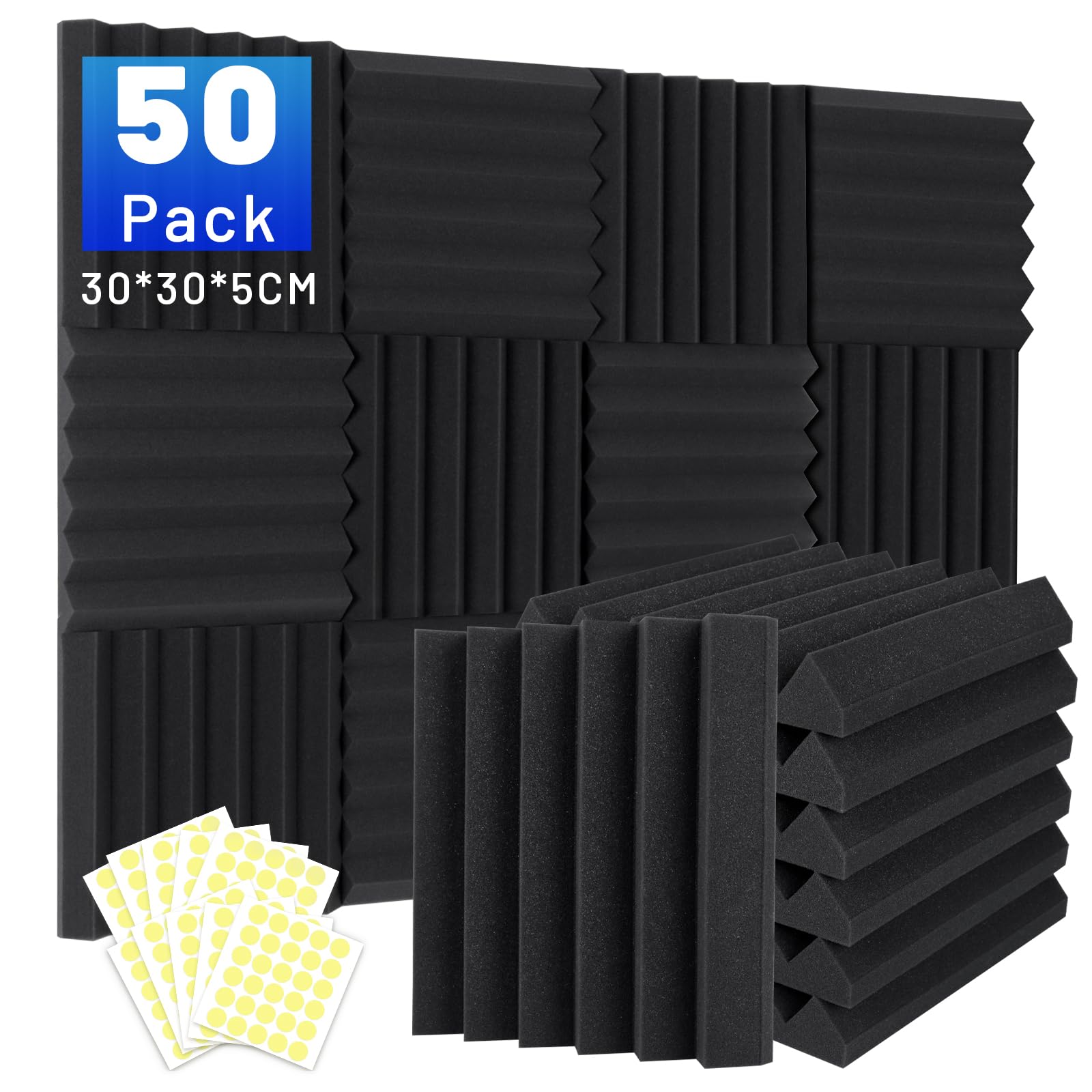 Panneaux muraux insonorisants en mousse pour studio et bureau, lot de 50 pièces de 30x30 cm