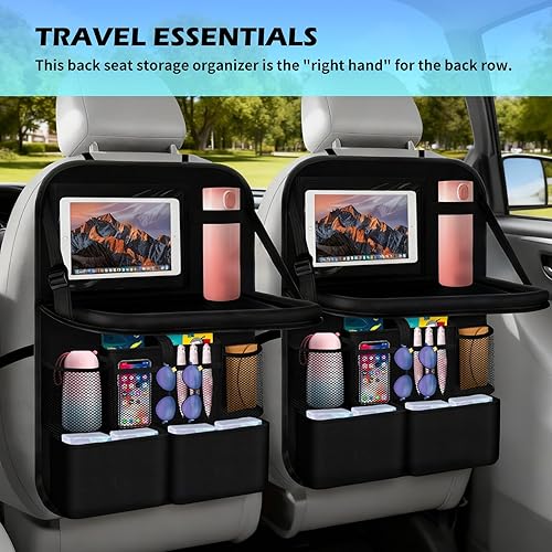 Miniatura 7 de Organizador de asiento trasero mejorado 2025, organizador multifuncional para asiento trasero con bandeja para autos y soporte para tazas, Roadtrip