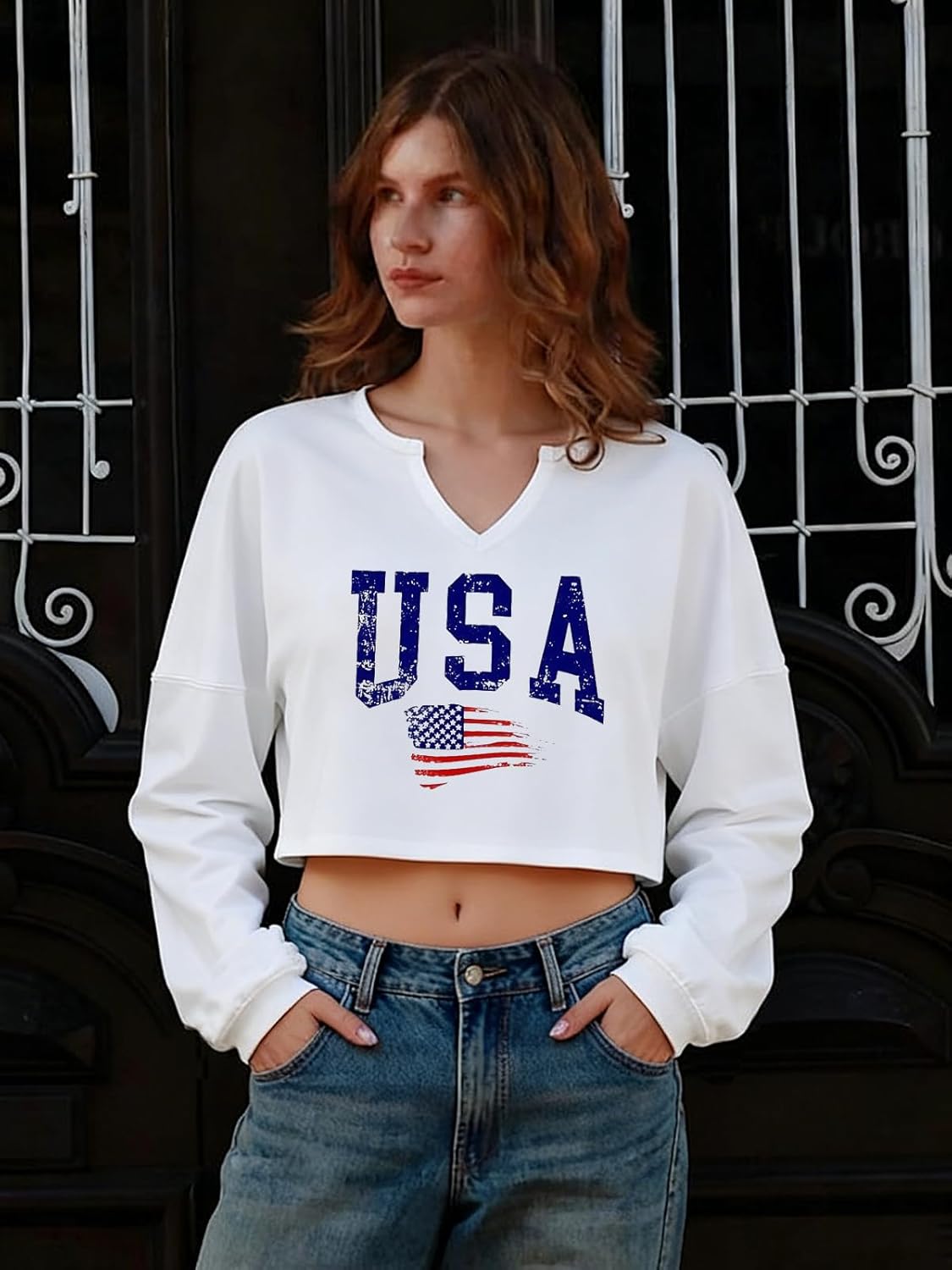 Women's Long Sleeve Cropped St. Patrick's Day Sweatshirts Cute Shamrock Clover V Neck Shirts Graphic Tops - Image 7