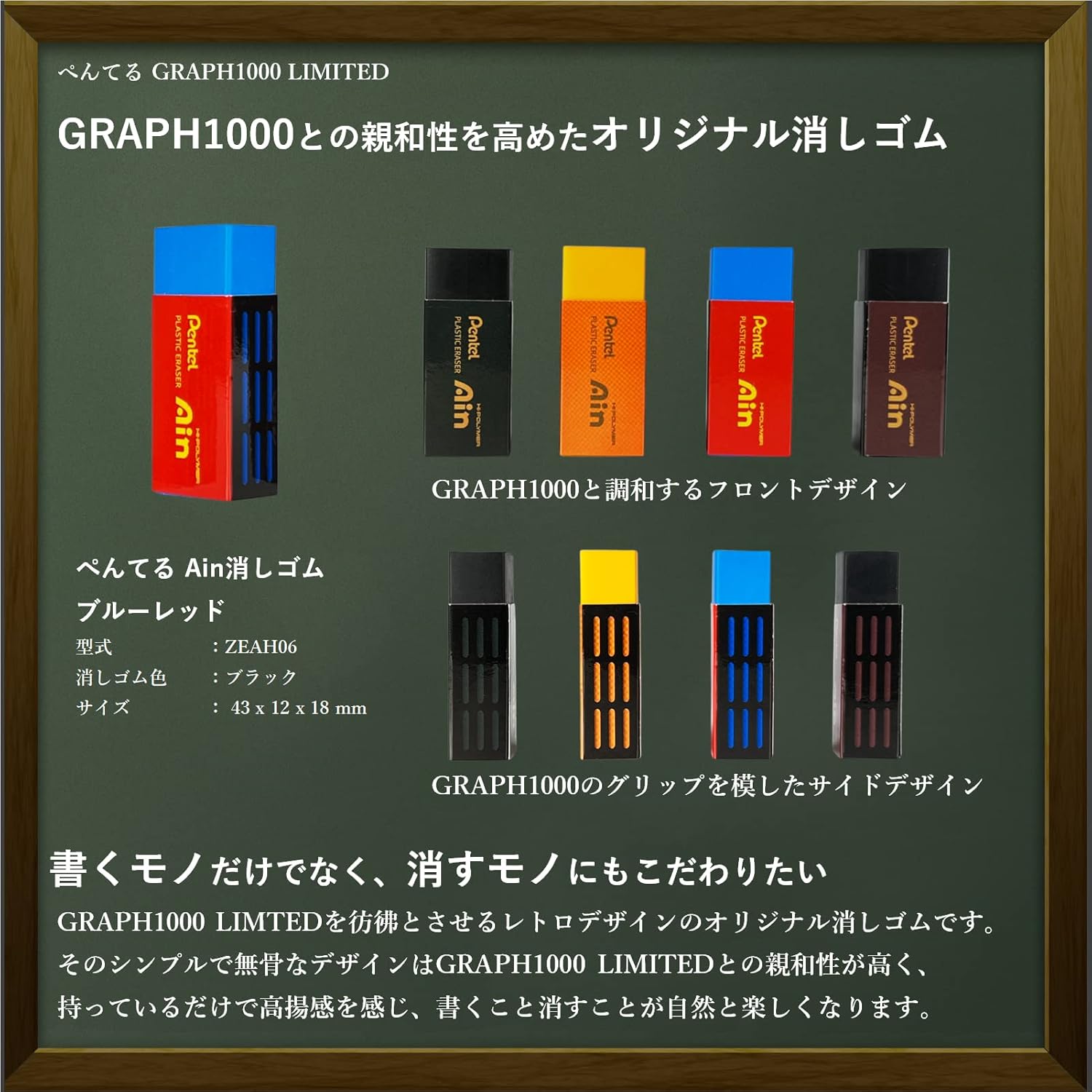 【GRAPH1000 LIMITED】 ぺんてる シャープペン グラフ1000 限定レトロカラー ｜ レトロ消しゴム & ハイポリマー芯 & RingLeafオリジナルペンボックス付 ｜ （ブルーレッド）