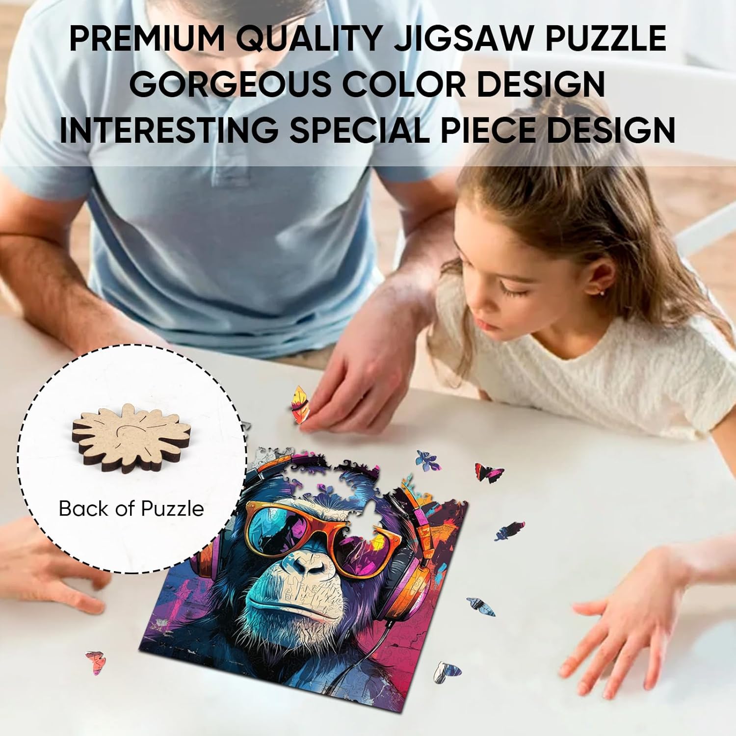 Ixfyloop Wooden Puzzles for Adults Wooden Jigsaw Puzzles for Adults Gorilla Wood Puzzles for Adults Wooden Modernist Style Adult Puzzles Birthday Gift, Pop Art Puzzle 500 Pieces 15.9x15.9 Inch