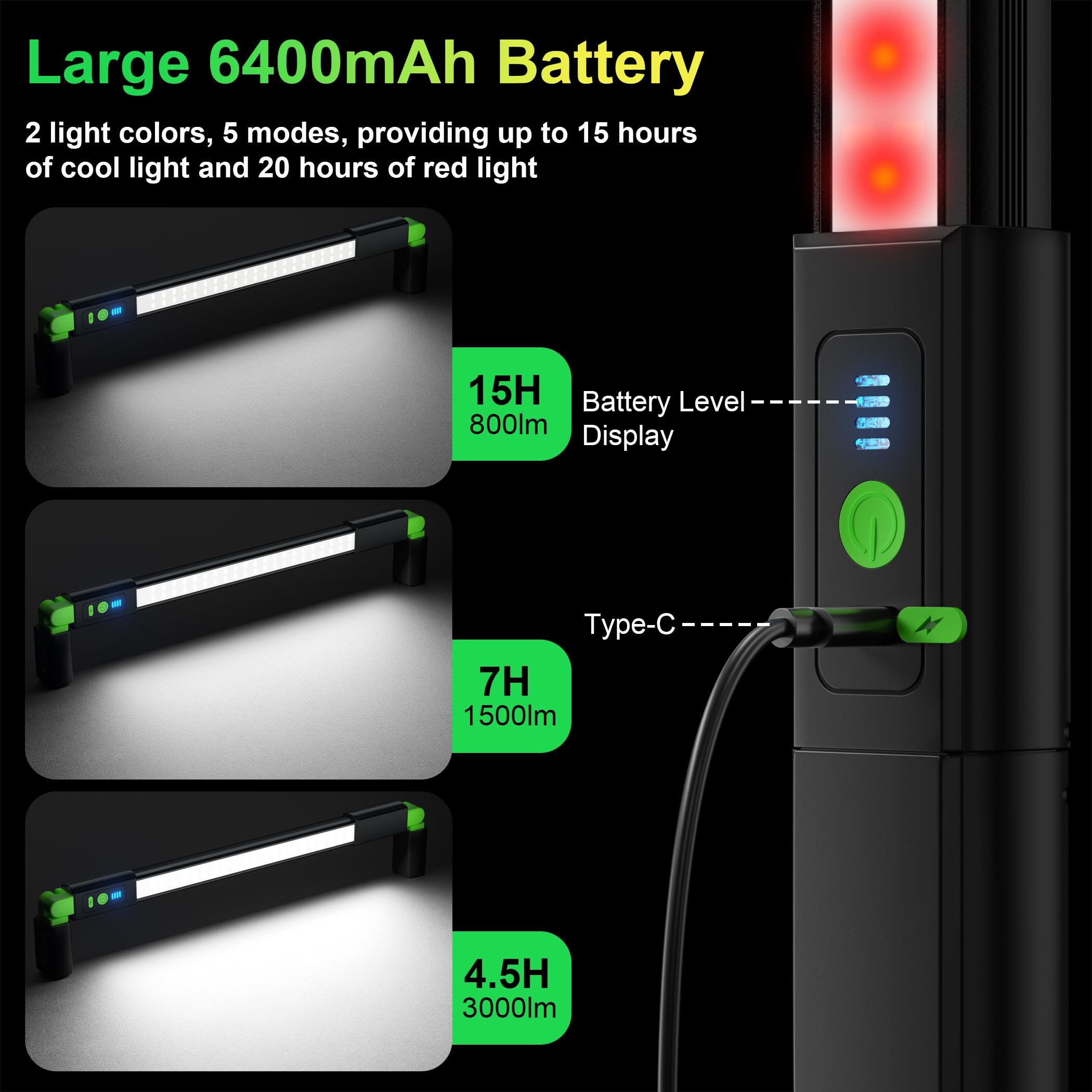 Lampada Magnetica WINDFIRE Lampada Da Lavoro A LED, 3000 LM Ricaricabile USB Con Base Magnetica E Gancio Per Appendere, Lampada Da Lavoro A COB Luminosità Regolabile Per Campeggio/Riparazione Di Auto Lampada Da - 10